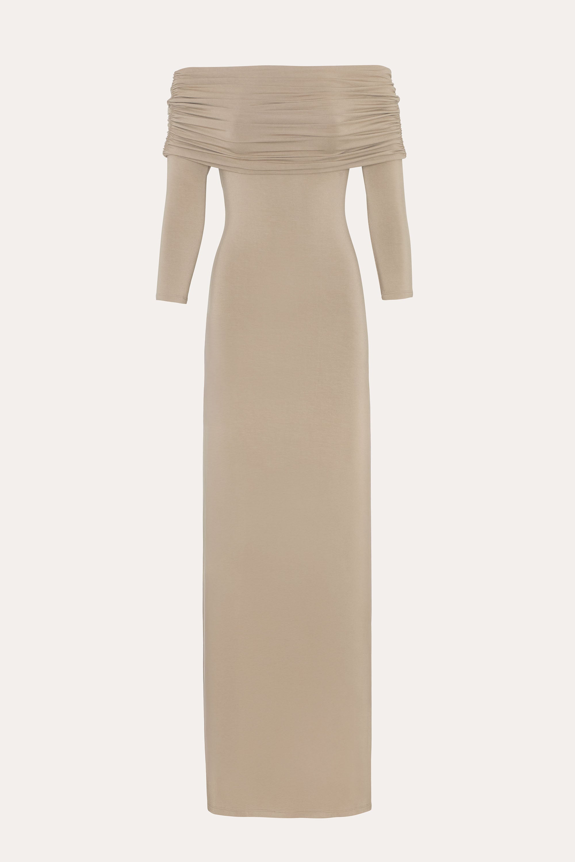 Elie Tahari Serena Off-Shoulder sukienka maxi Driftwood
