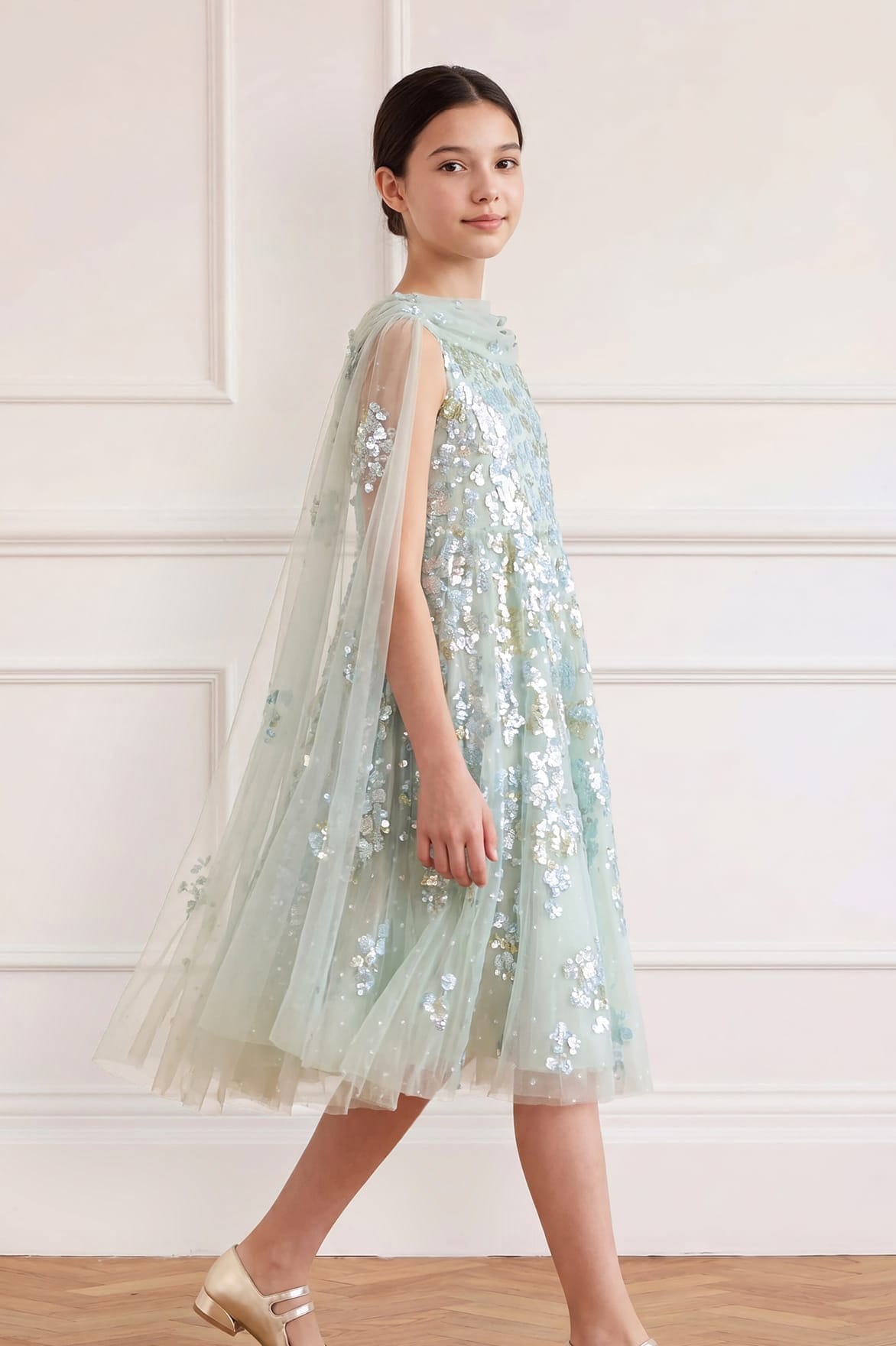 Needle & Thread Wisteria Sequin sukienka dziecięca Green