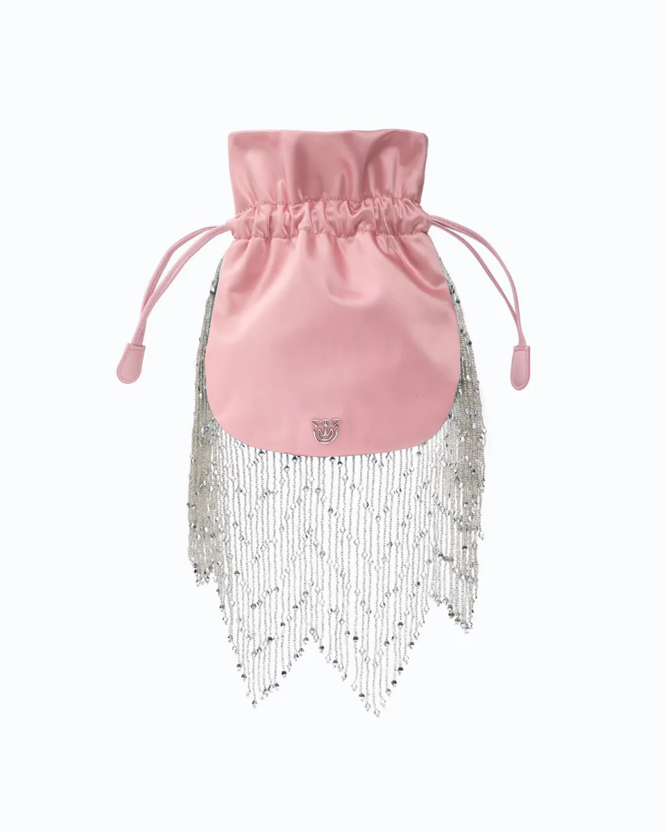 Pinko Fringe Clutch pouch torebka satynowa z frędzlami
