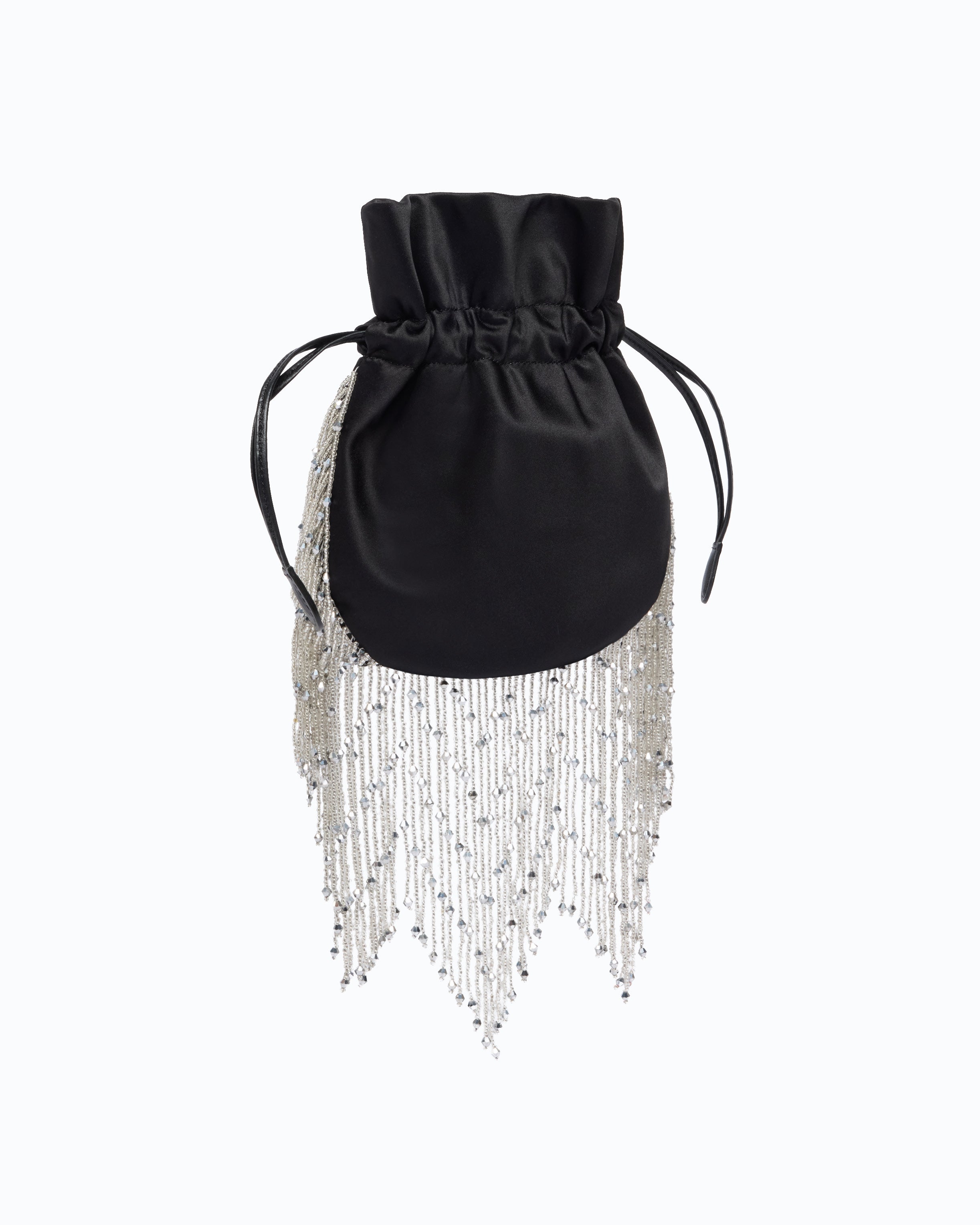 Pinko Galleria torebka satynowa czarna frędzle pouch