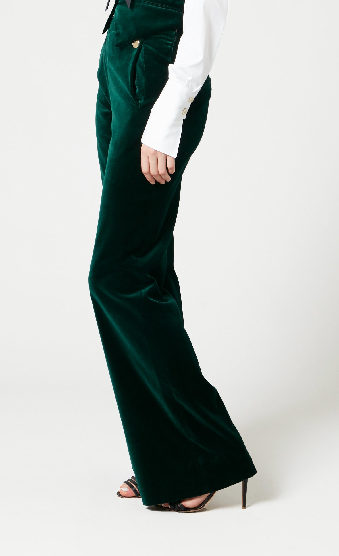 Temperley London Clove spodnie szmaragd welur