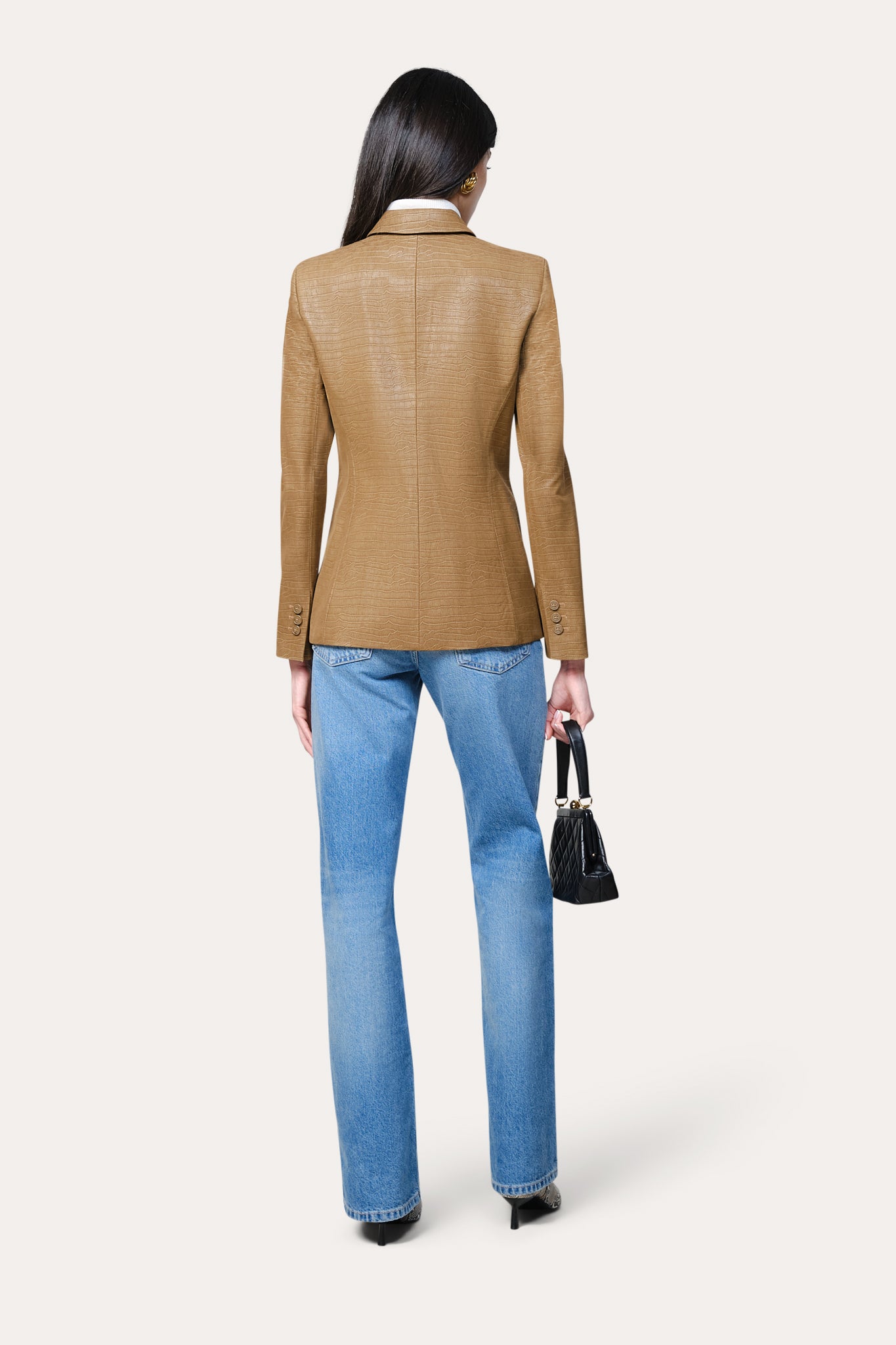 Elie Tahari Crocodile Panel marynarka karmelowa