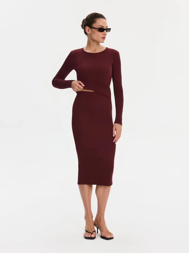 Nudyess Tremity prążkowana spódnica midi burgund M/L