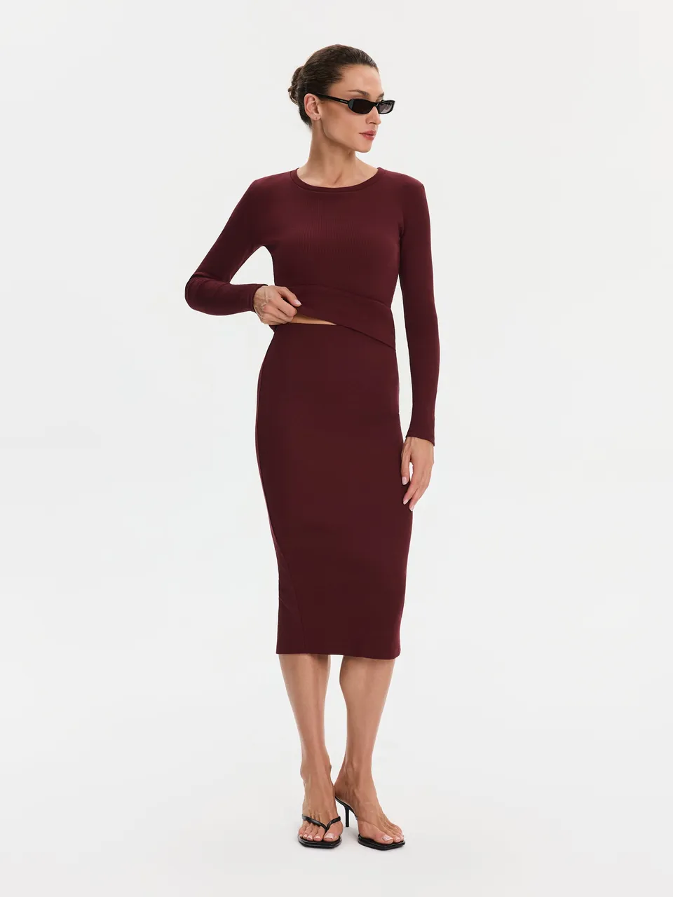 Nudyess Tremity prążkowana spódnica midi burgund M/L