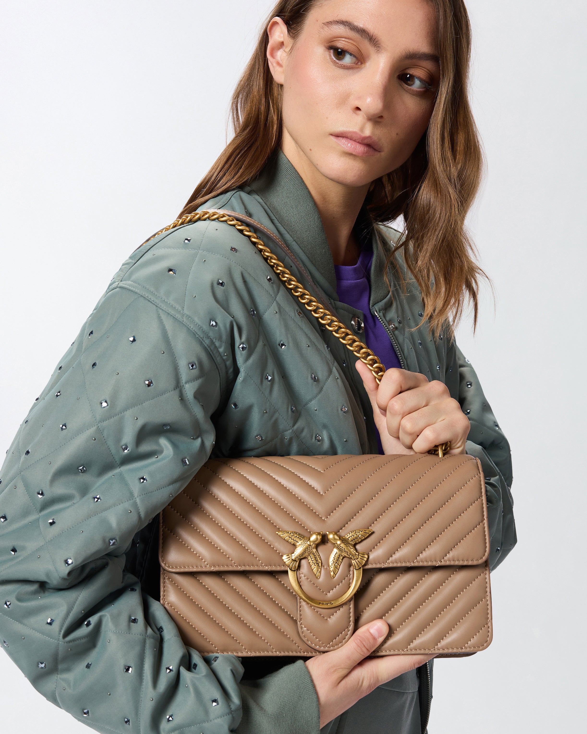 Pinko Love One Classic Chevron torebka brązowa
