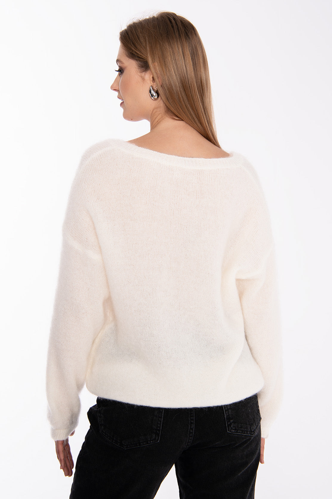 Nudyess Ivy sweter moherowy ecru serek oversize