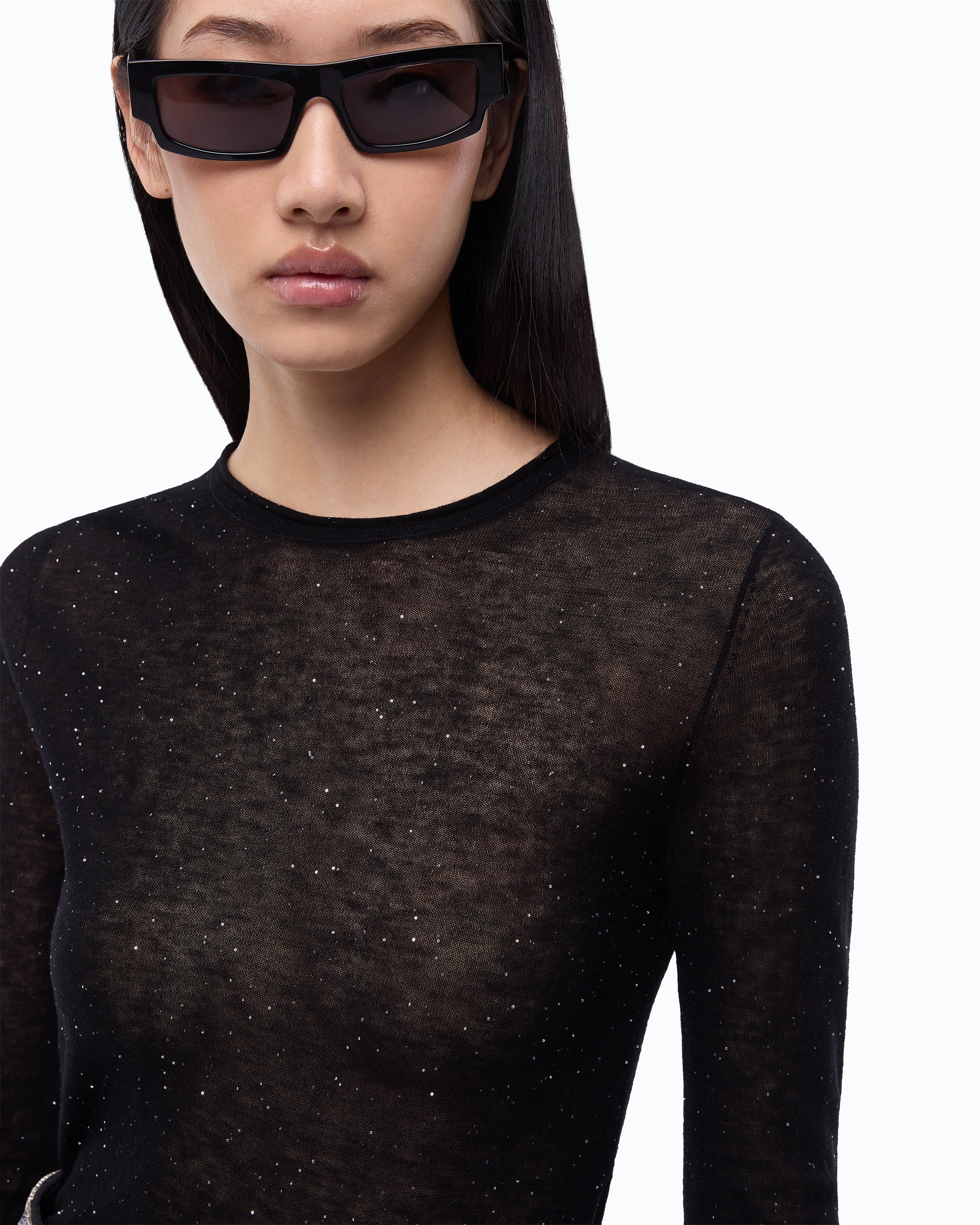 Pinko Pico Sweater sweter cekiny okrągły dekolt