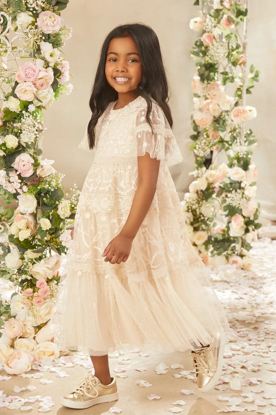Needle & Thread Midsummer Lace Kids Dress sukienka kremowa haftowana