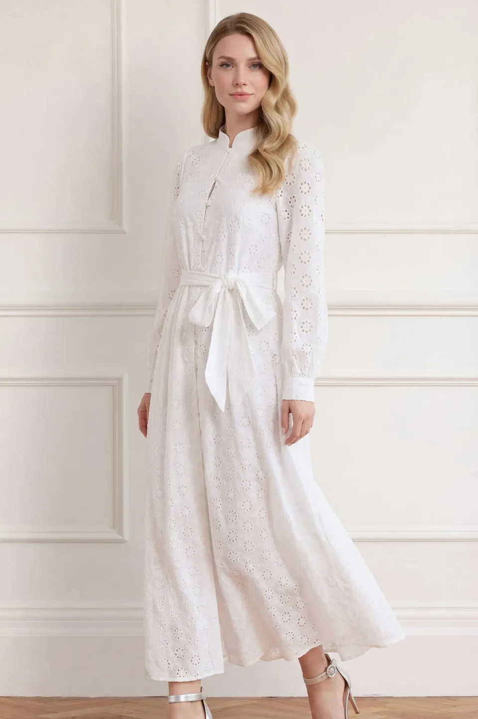 Needle & Thread Romilly sukienka koszulowa White bawełniana