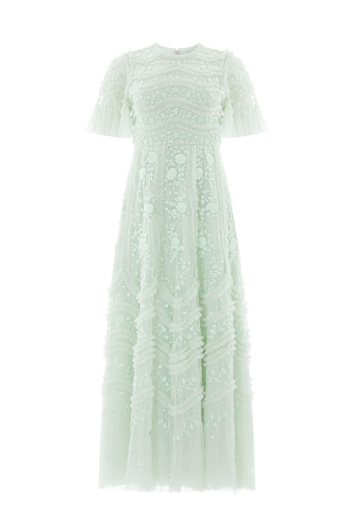 Needle & Thread Gianna Ruffle Short Sleeve Ankle Gown sukienka zielona