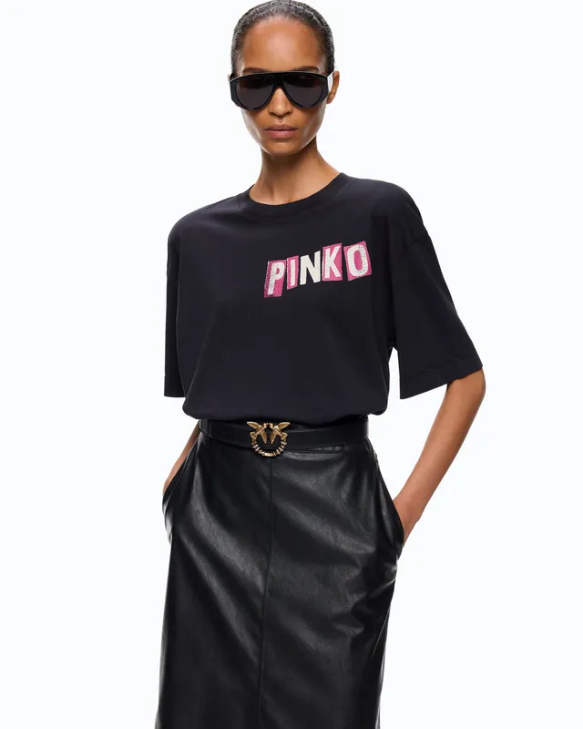 Pinko Ventina Quiet Is The New Punk t-shirt z łabędziami