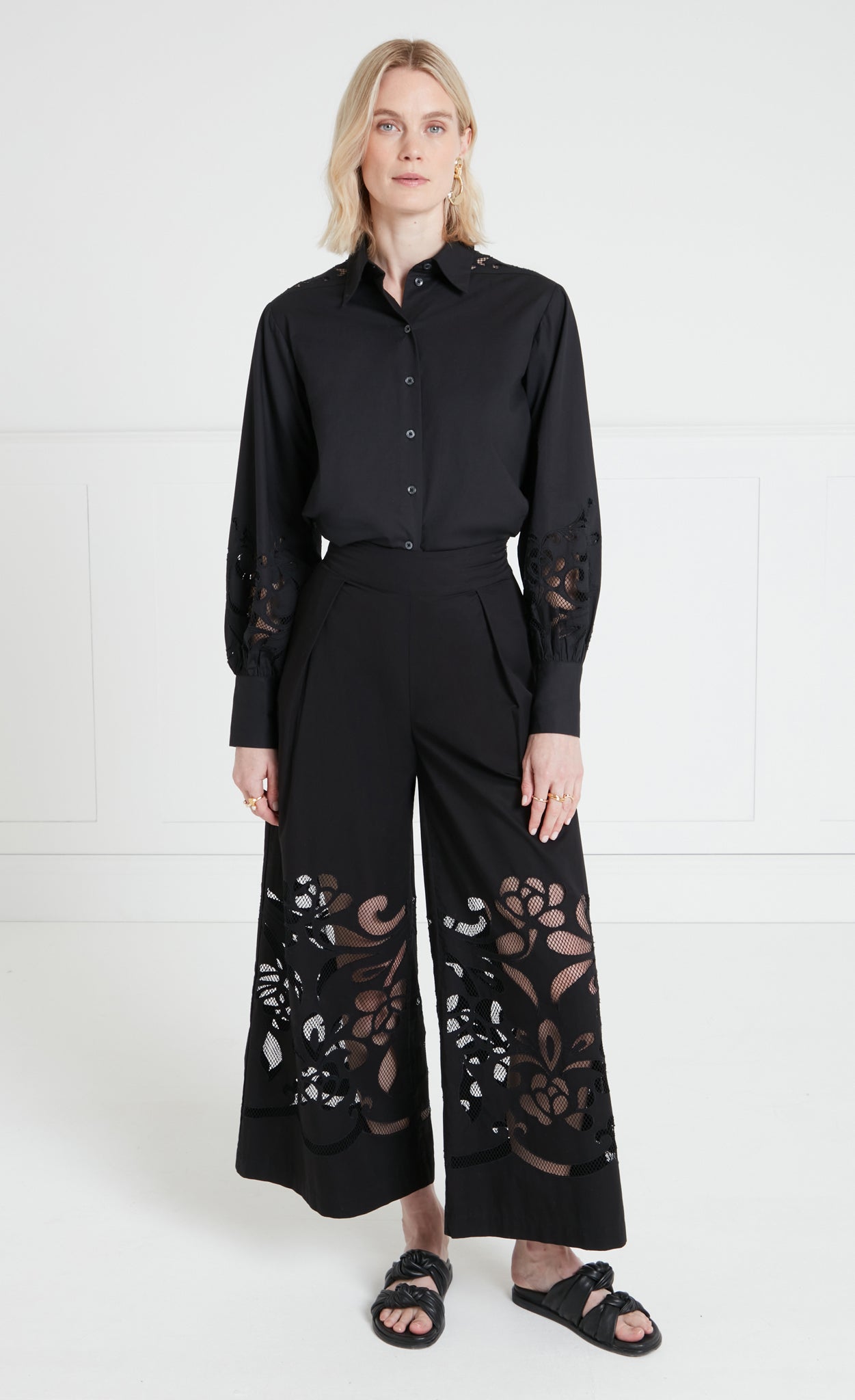 Temperley London Nell spodnie czarne bawełniane