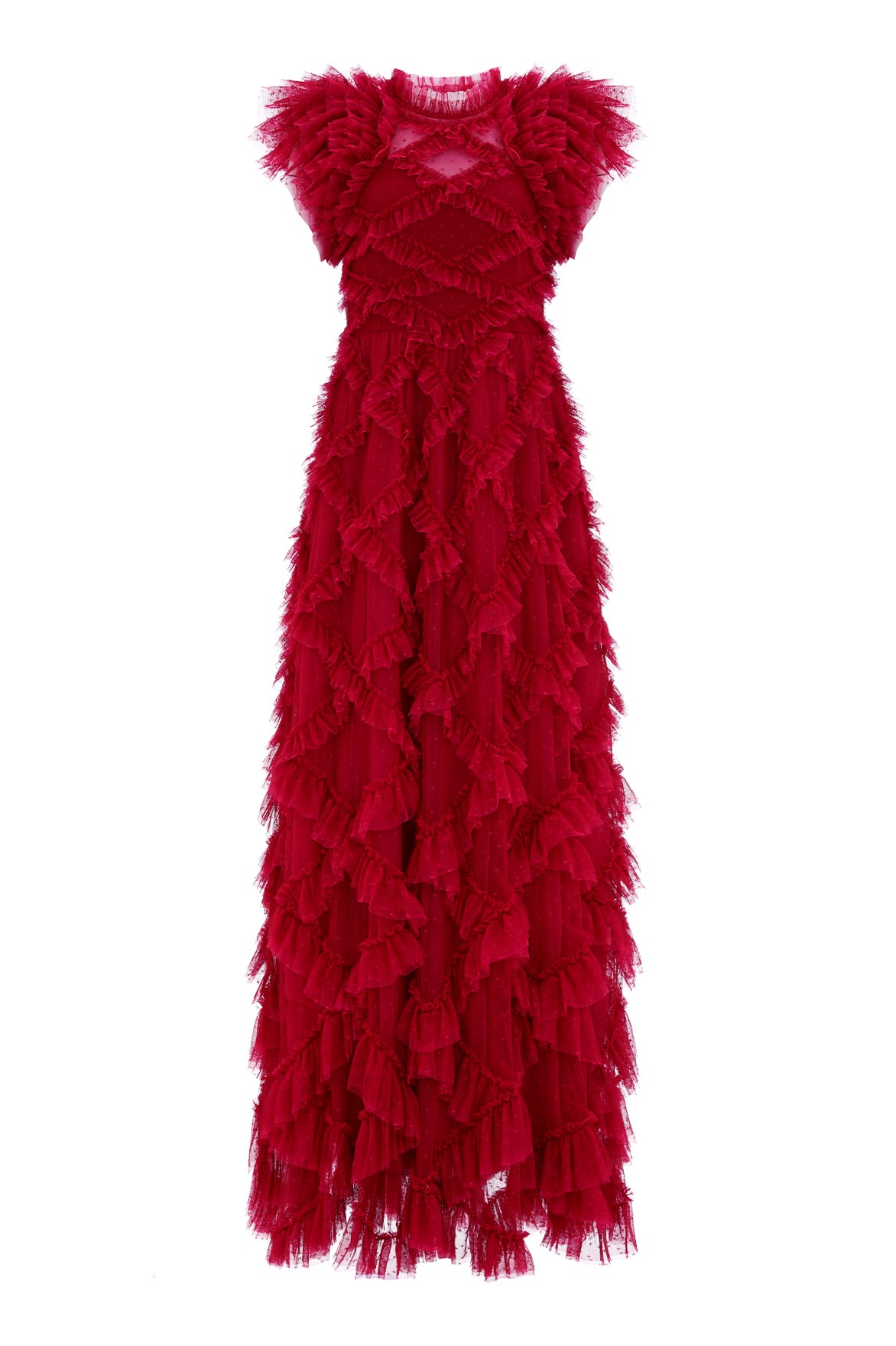 Needle & Thread Genevieve Ruffle sukienka wieczorowa czerwona