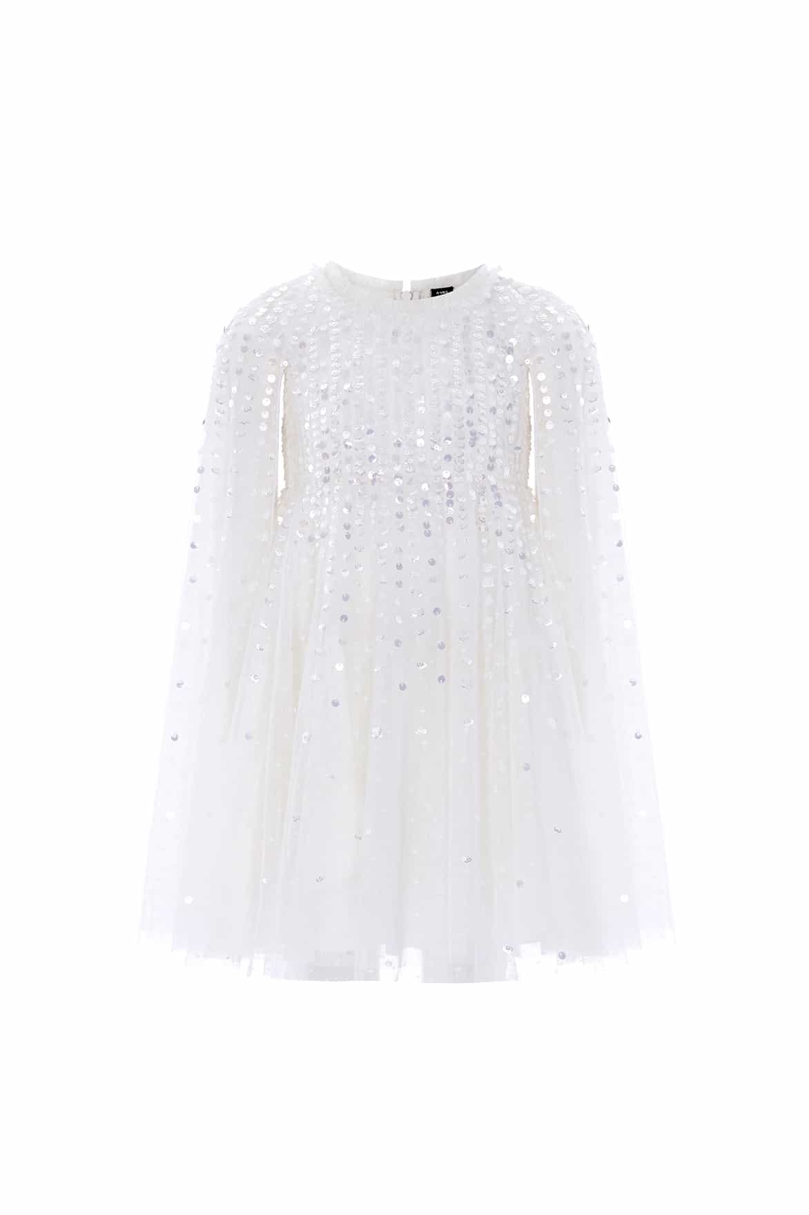 Needle & Thread Moonlight Sequin Cape sukienka dziewczęca biała