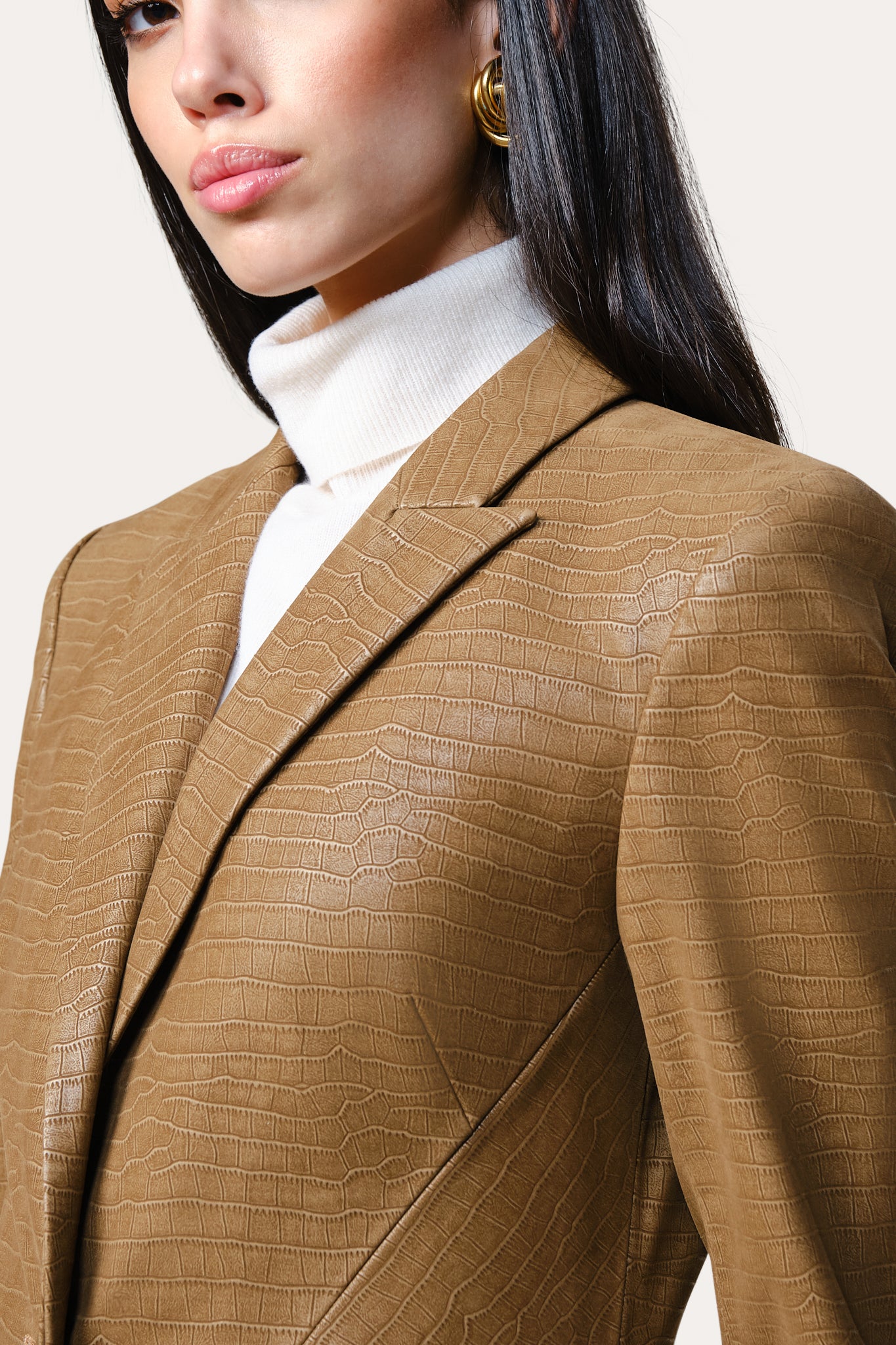 Elie Tahari Crocodile Panel marynarka karmelowa