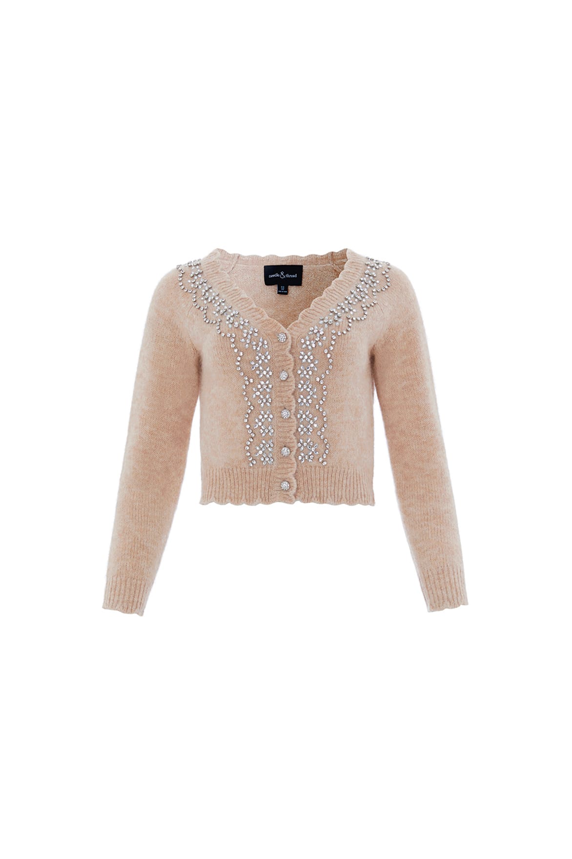 Needle & Thread V-Neck Cardigan kardigan beżowy zdobny