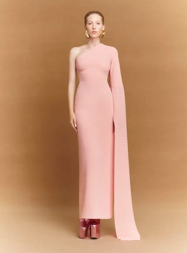 Solace London Sylvia Maxi sukienka różowa jedno ramię