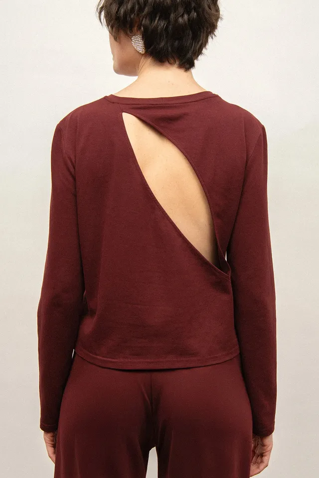 Nudyess Harriet bawełniany longsleeve burgund XS/S z łezką