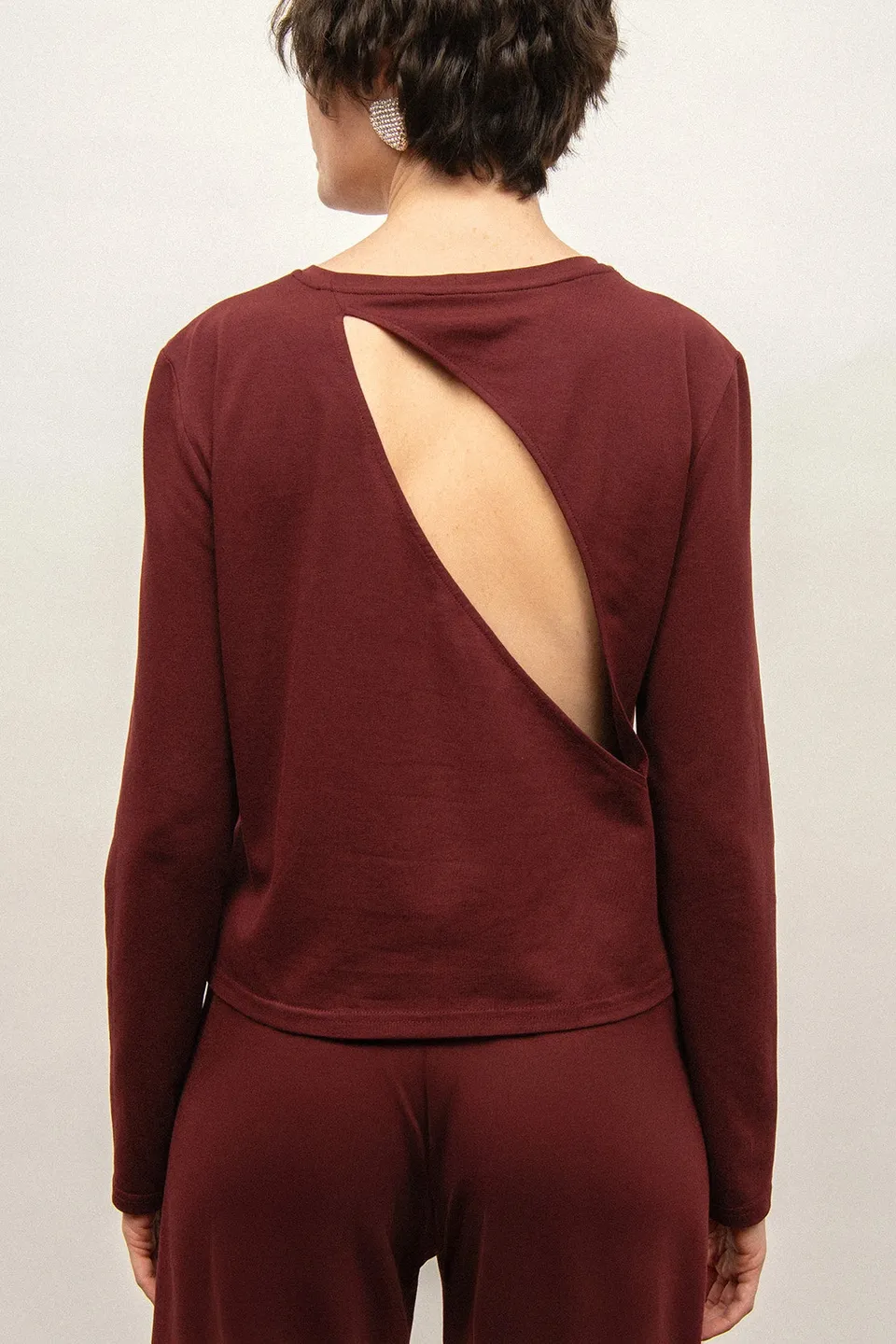 Nudyess Harriet bawełniany longsleeve burgund XS/S z łezką