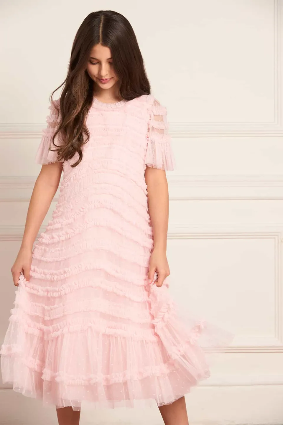 Needle & Thread Amara Ruffle Kids Dress sukienka różowa tiulowa