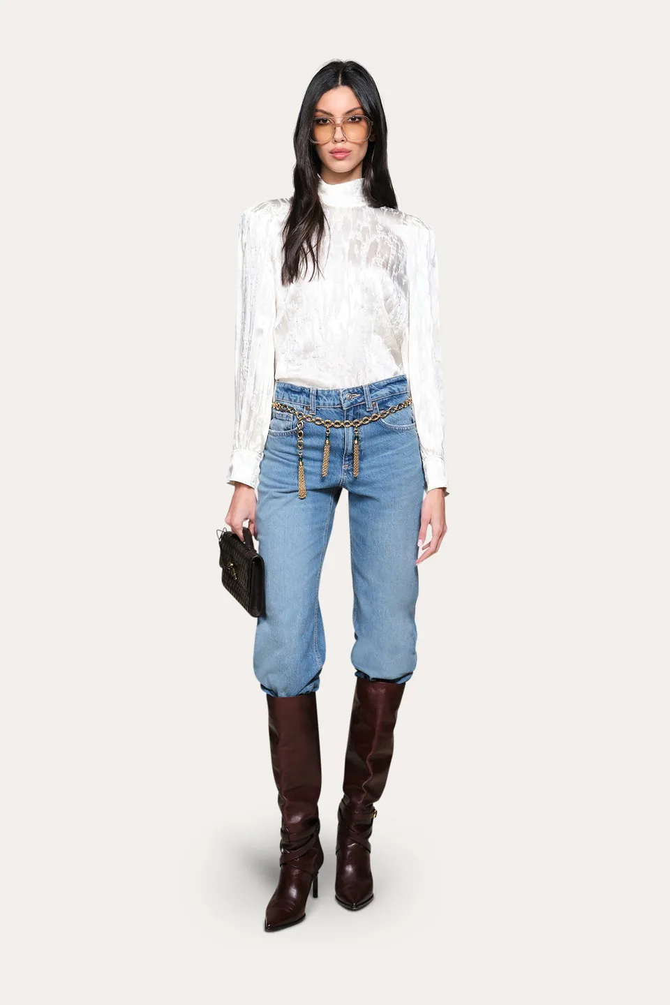 Elie Tahari Silk Jacquard Blouse bluzka kremowa jedwab