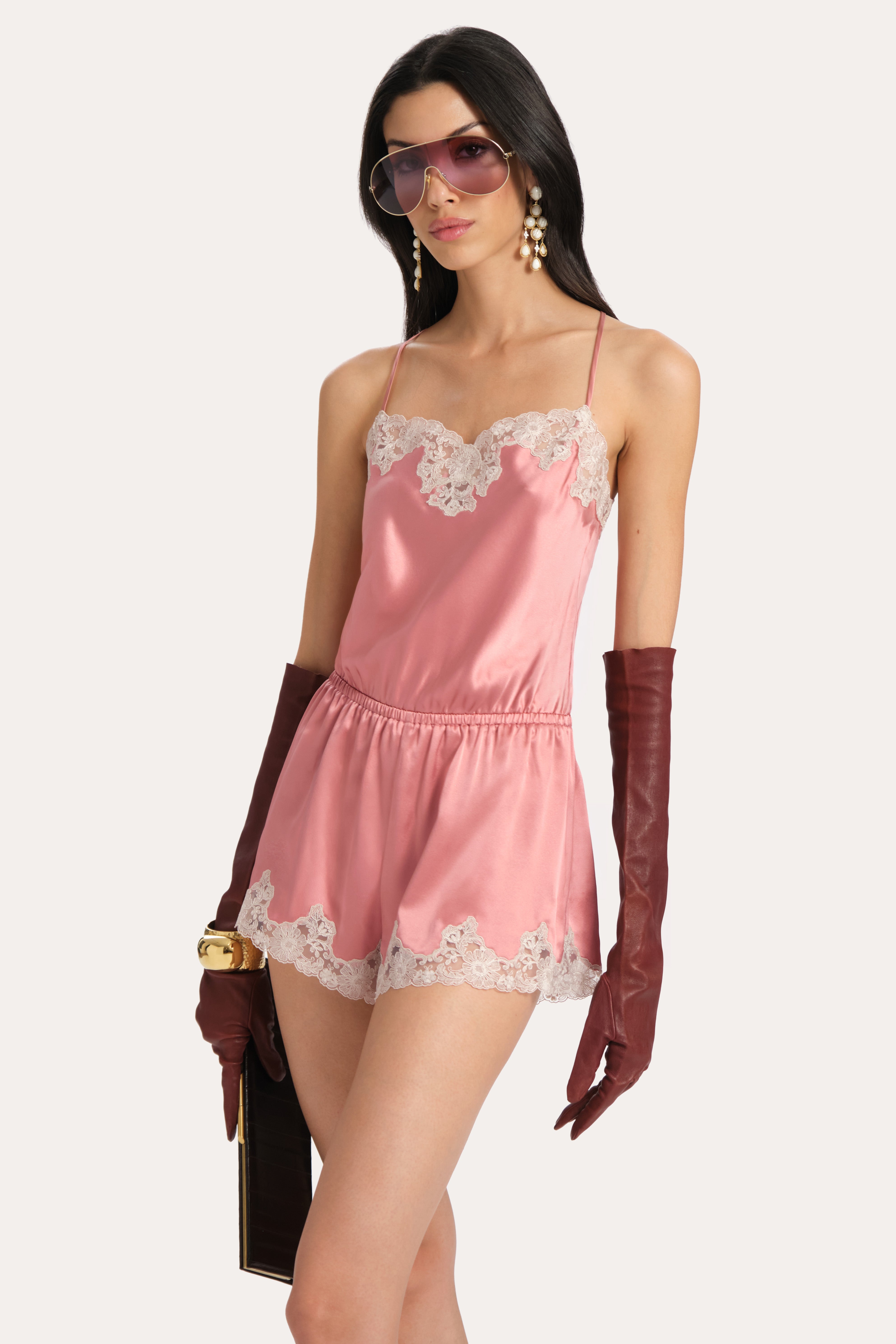 Elie Tahari Carly kombinezon Dusty Rose jedwabny