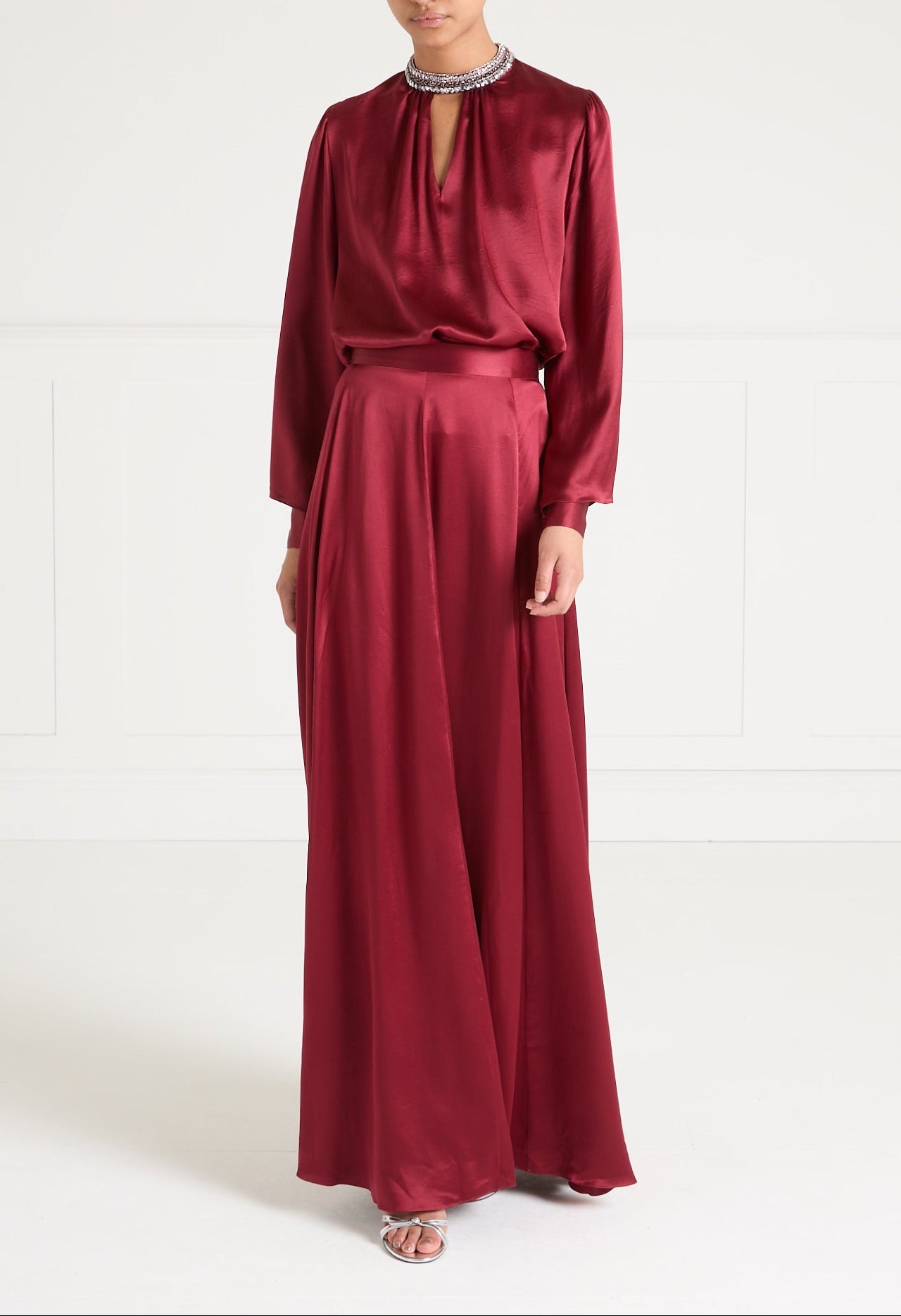 Temperley London Amerie spódnica satynowa bordowa jedwab