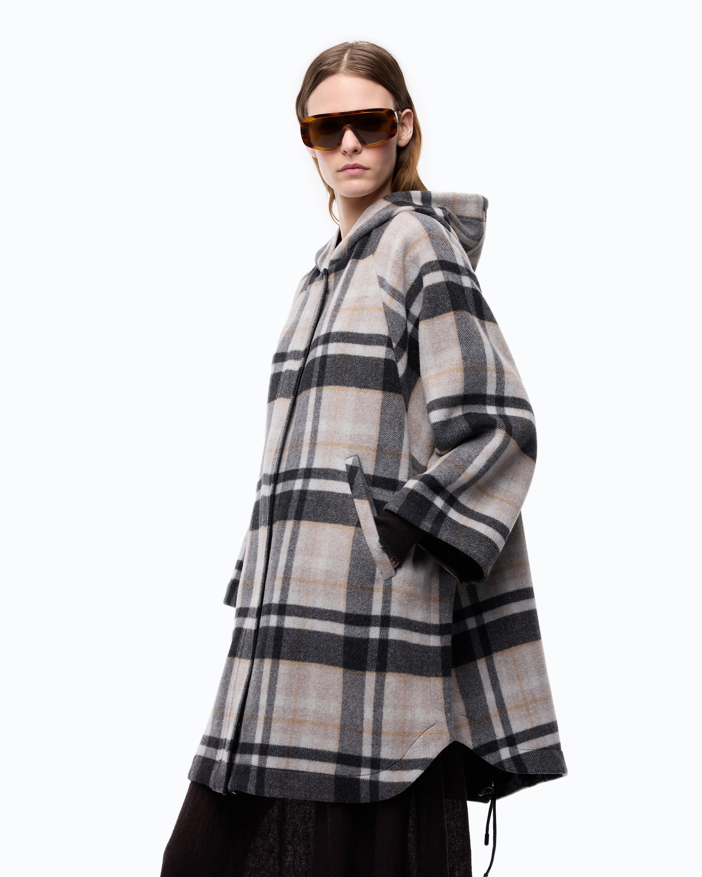Pinko Musa Cape peleryna wełniana w kratę oversize
