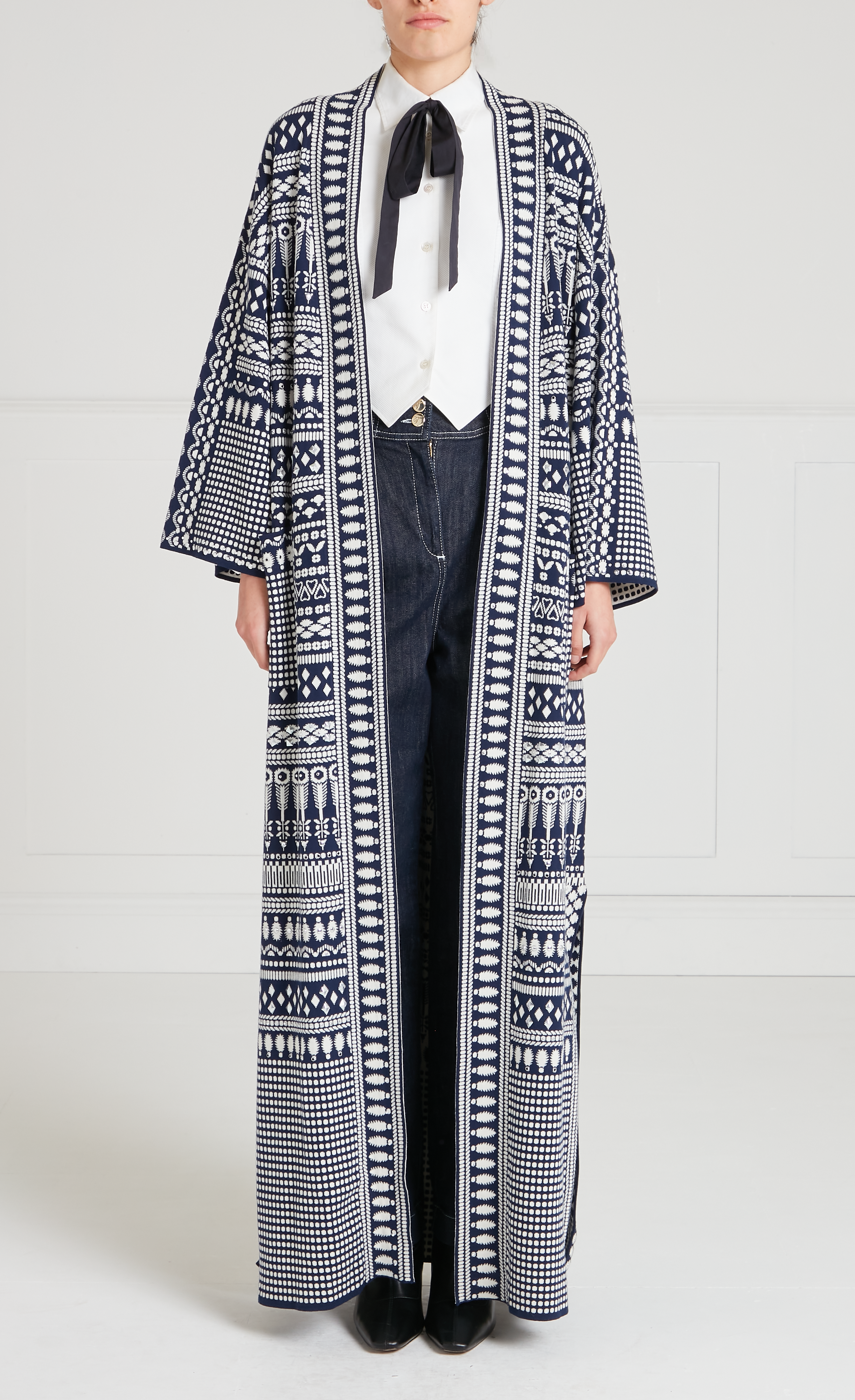 Temperley London Tlalli Knit Coat płaszcz navy silver długi