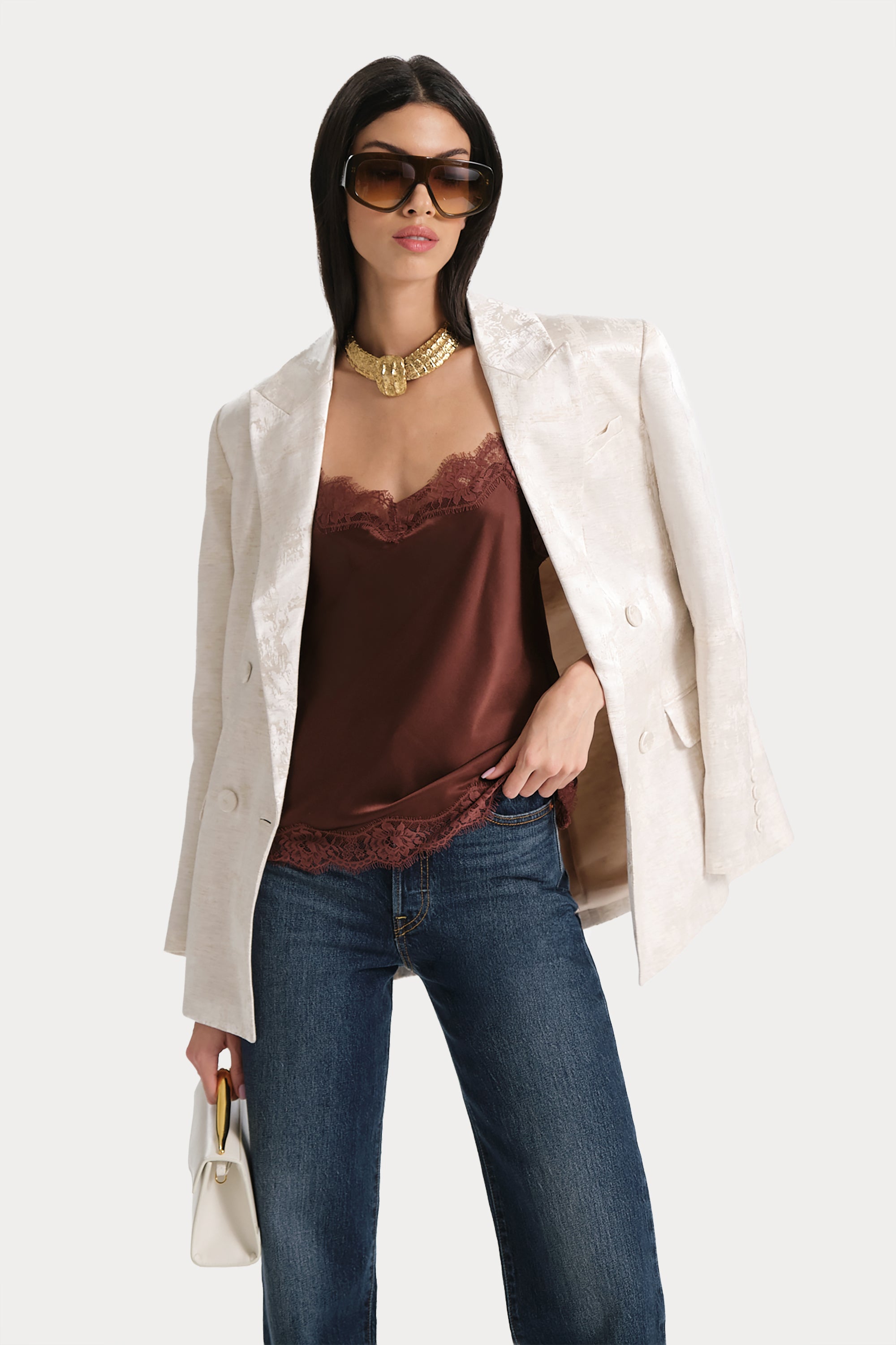 Elie Tahari Brooke top jedwabny bitter chocolate