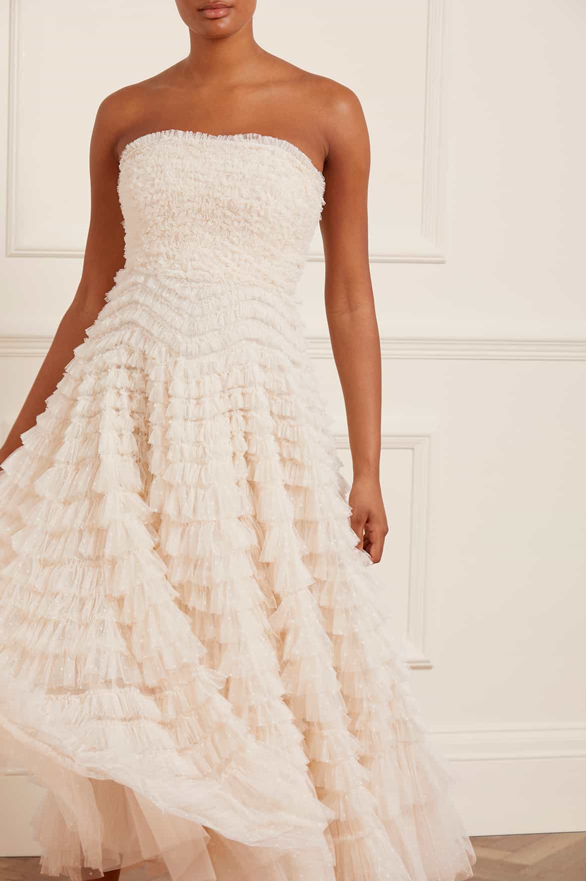 Needle & Thread Hattie Ruffle Strapless Ankle Gown sukienka Cream