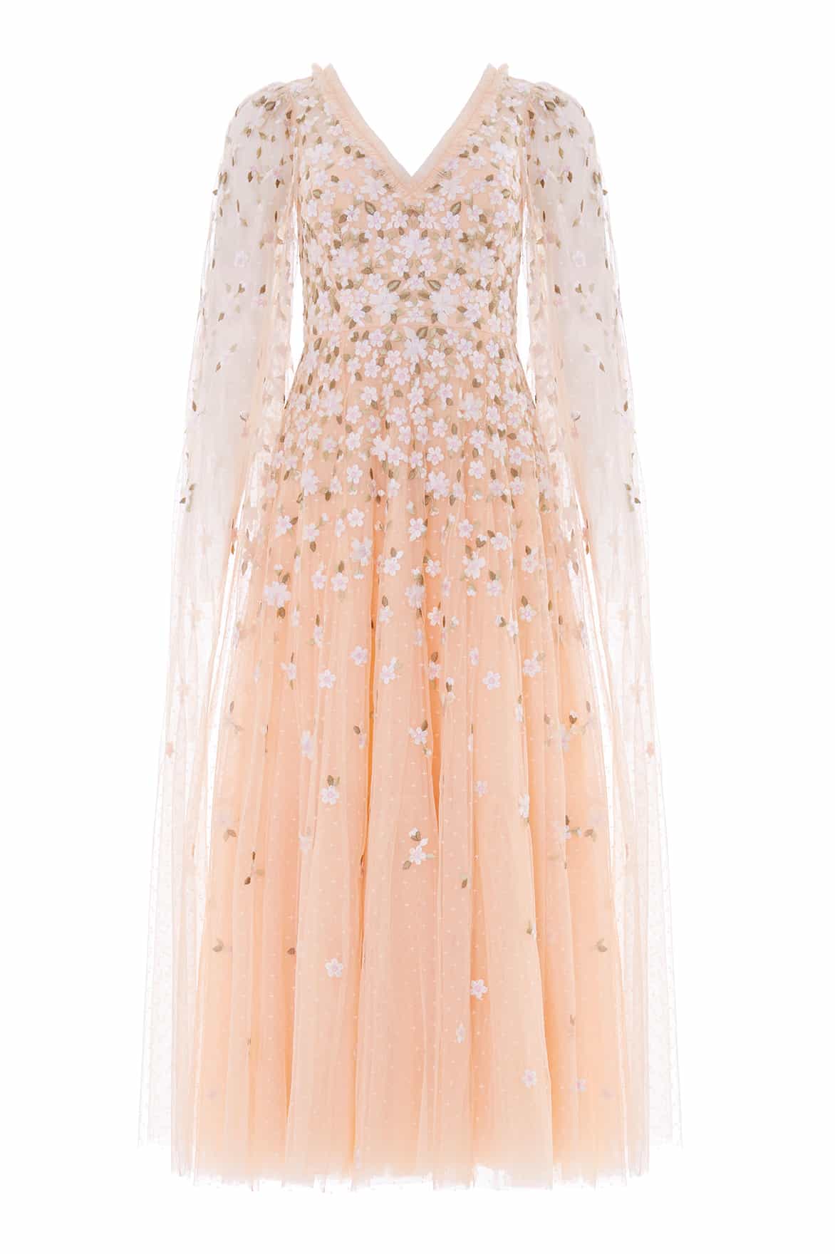 Needle & Thread Camellia Ditsy Cape Ankle Gown suknia róż