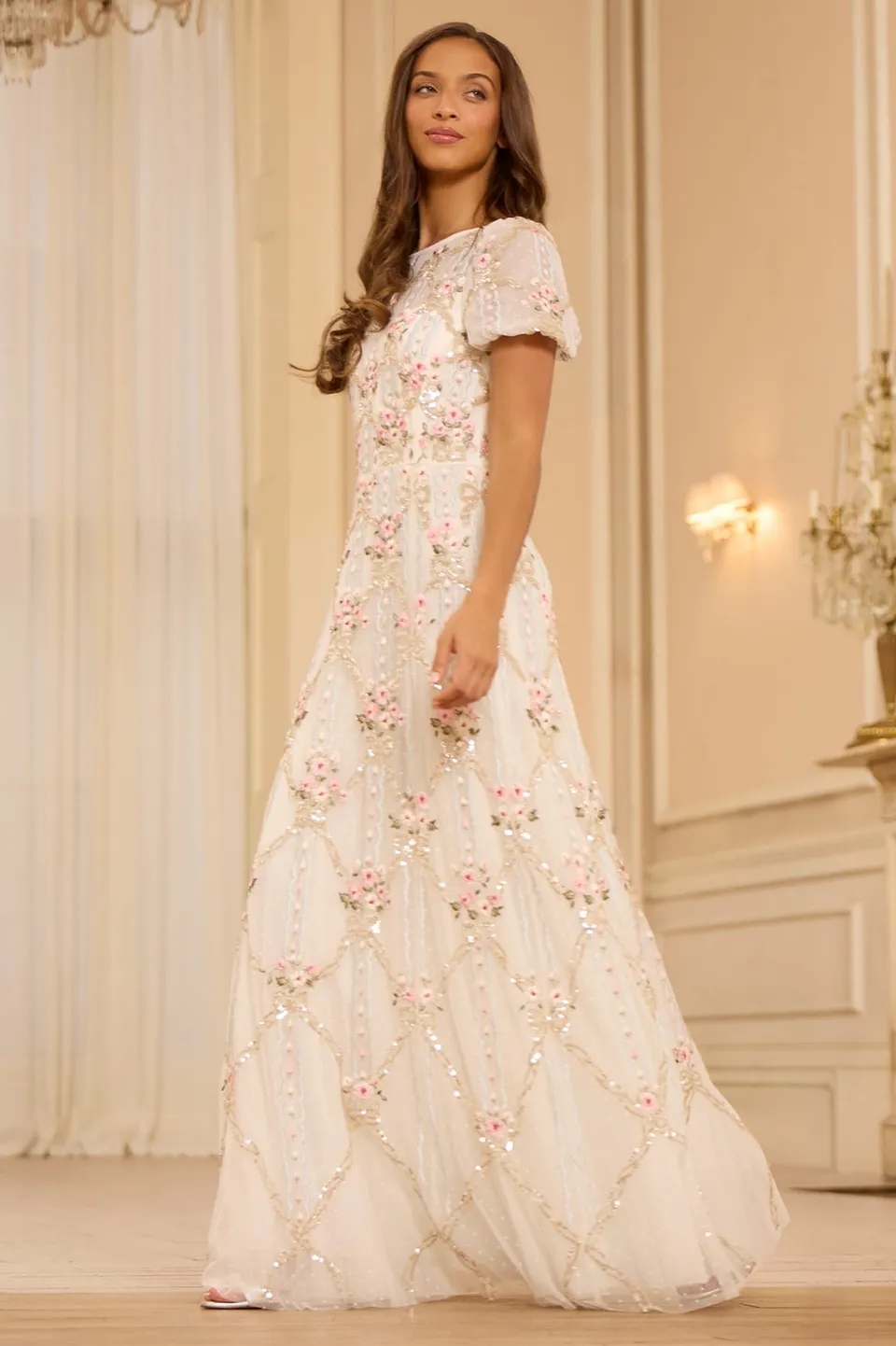Needle & Thread Lovers Lace Gown suknia biała maxi