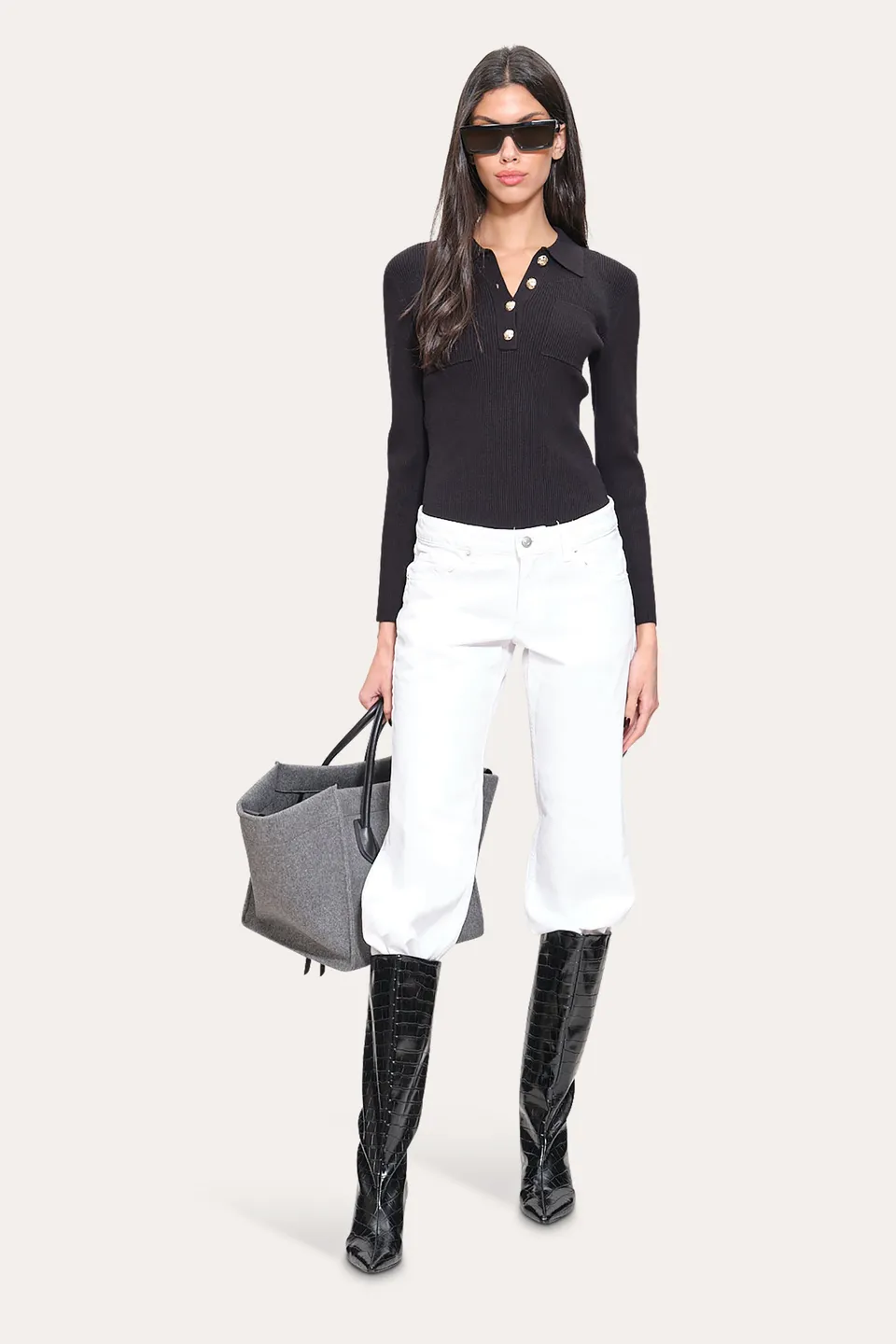 Elie Tahari Classic Knitted Polo sweter Black dzianinowy