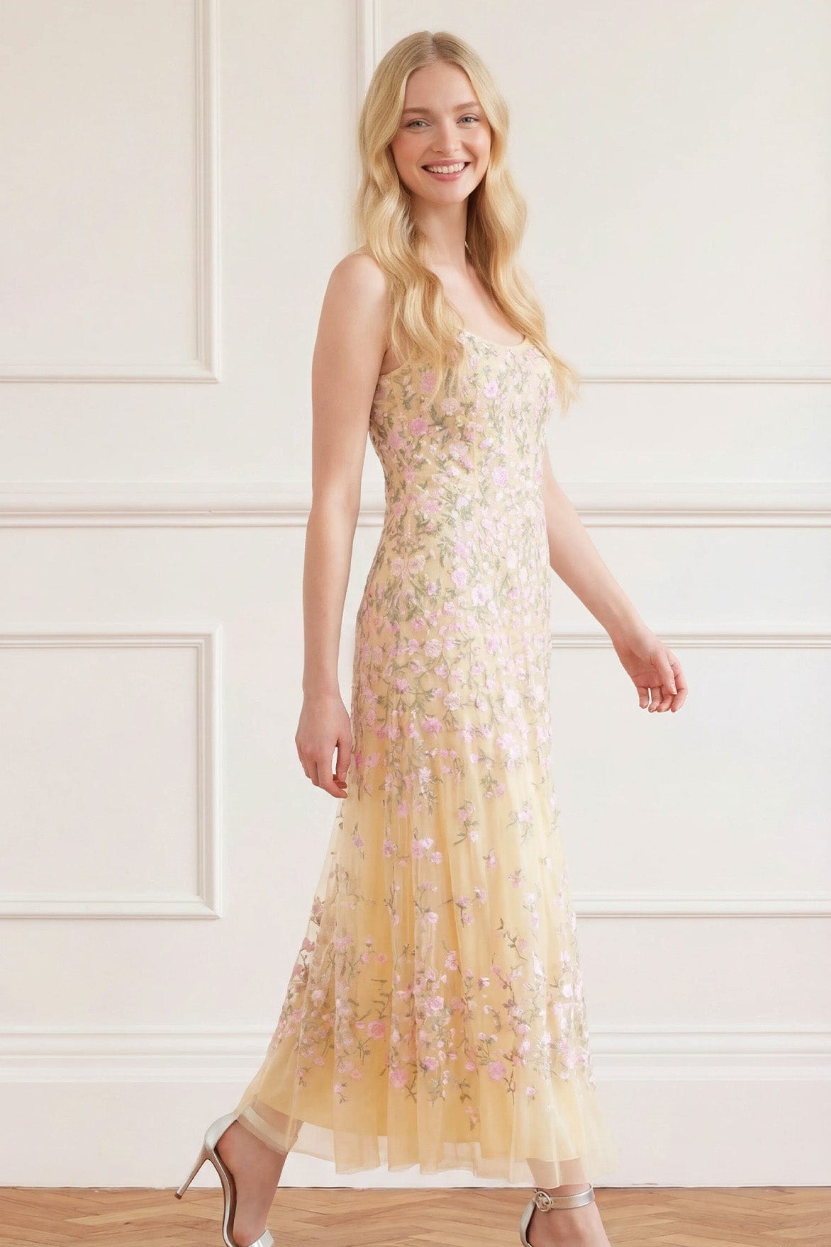 Needle & Thread Sylvia Rose Scoop Neck Ankle Gown sukienka Yellow