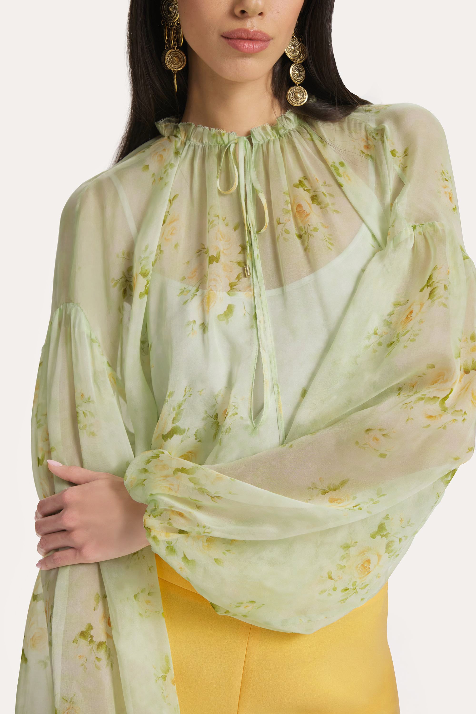 Elie Tahari Messa bluzka szyfonowa Petal Fade balonowy rękaw