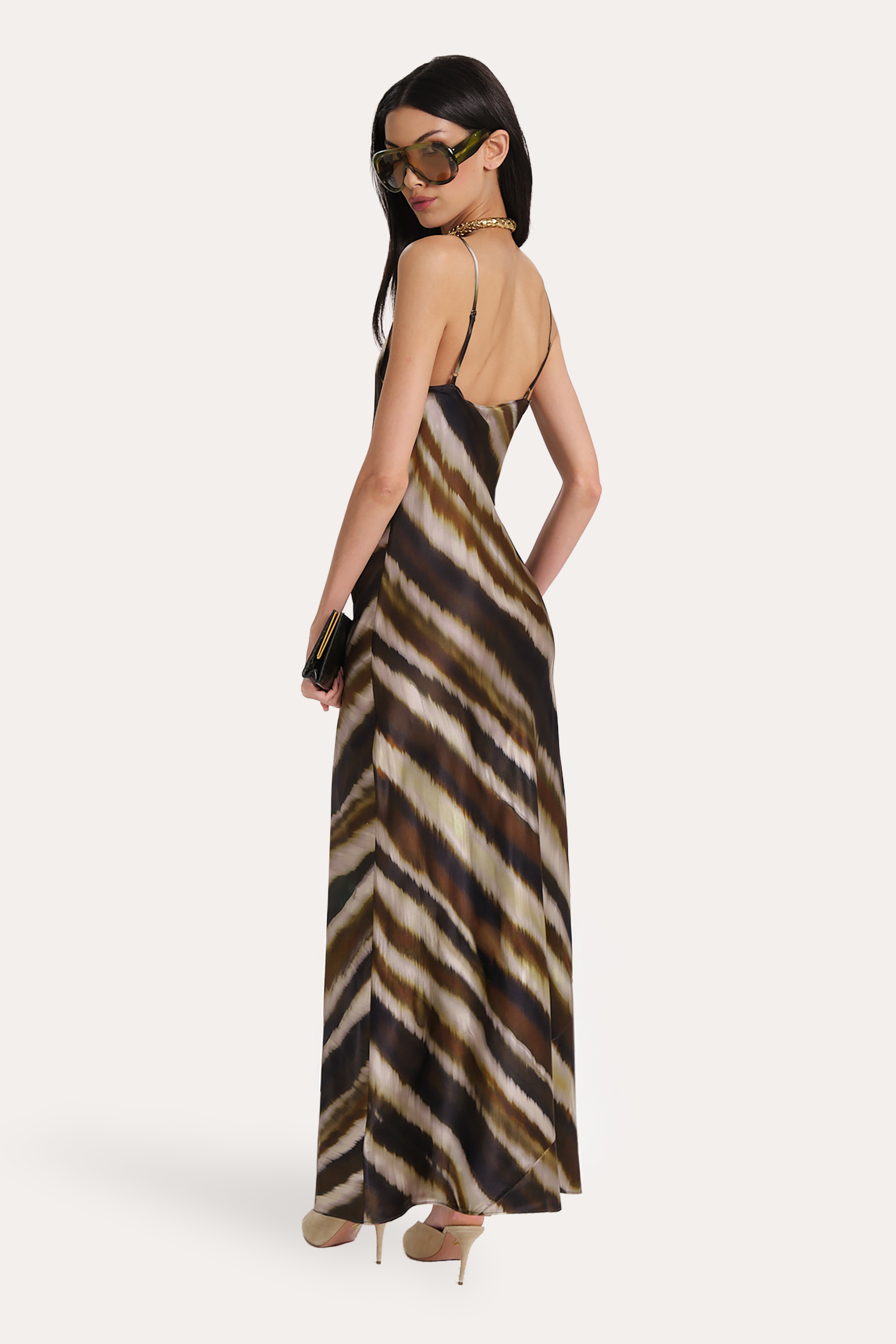 Elie Tahari Lyra Silk Charmeuse Bias Dress sukienka Noir Tigressa