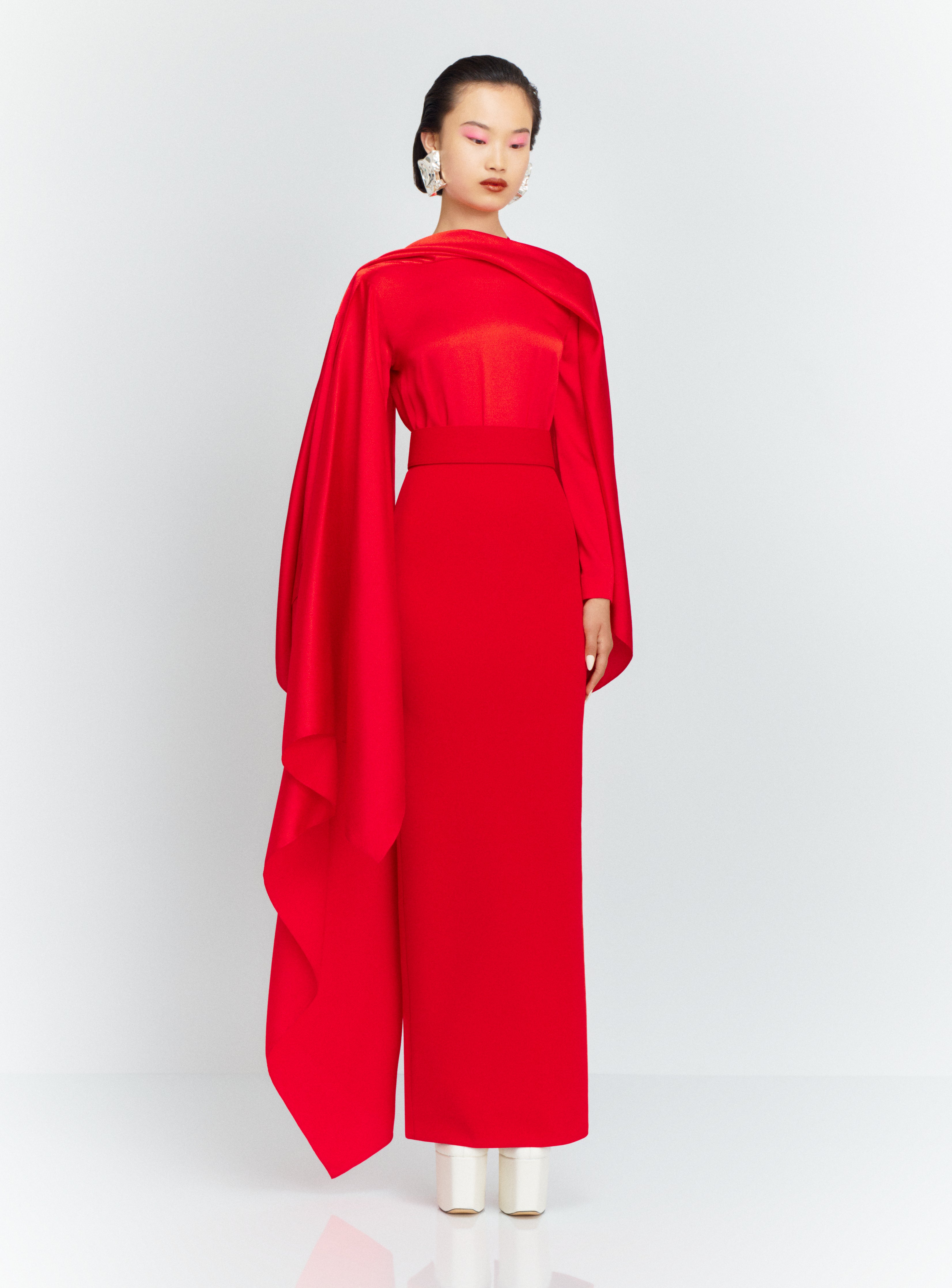 Solace London Rosalia sukienka maxi czerwona zabudowana