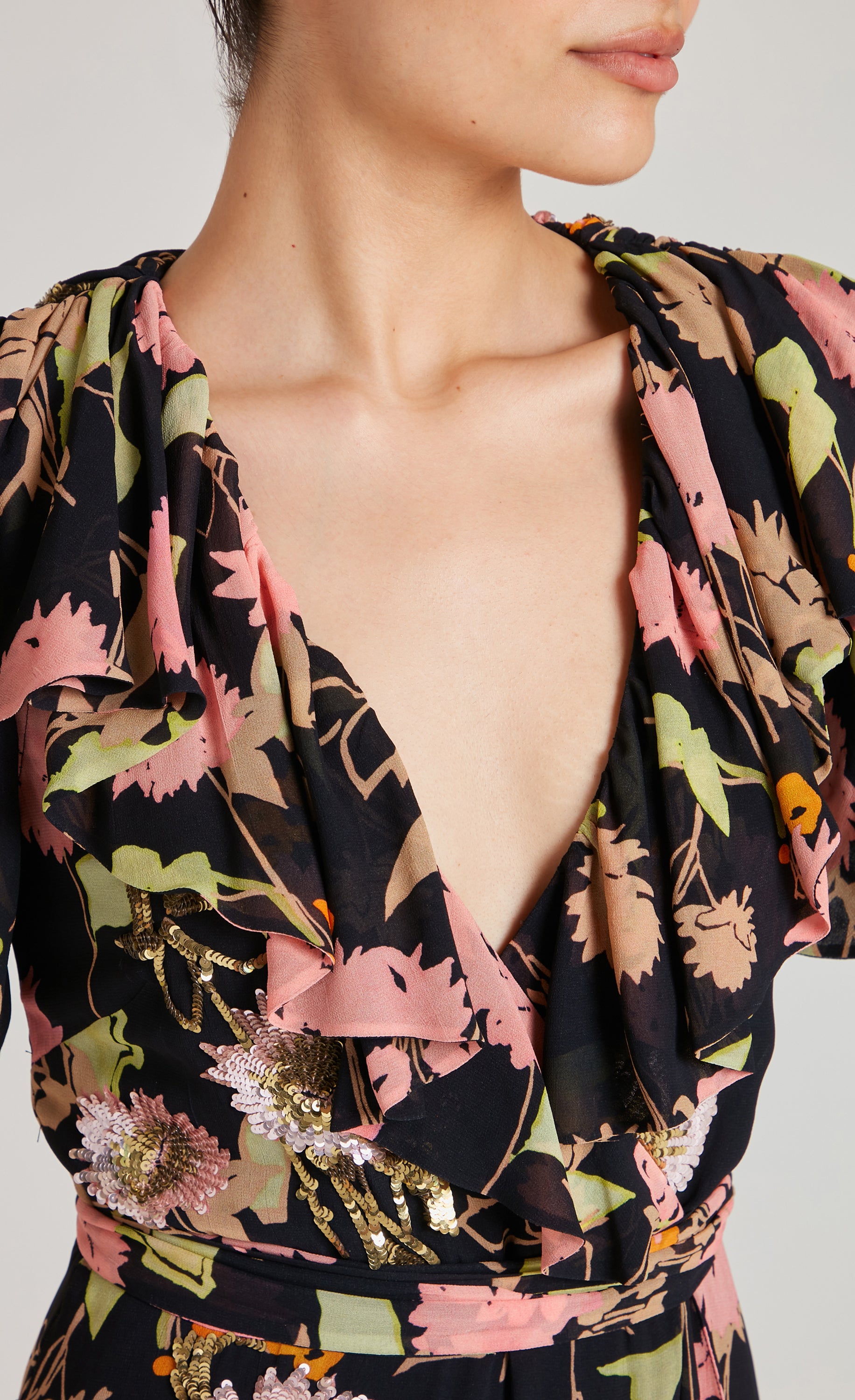 Temperley London Maisie sukienka kopertowa Black Mix cekiny