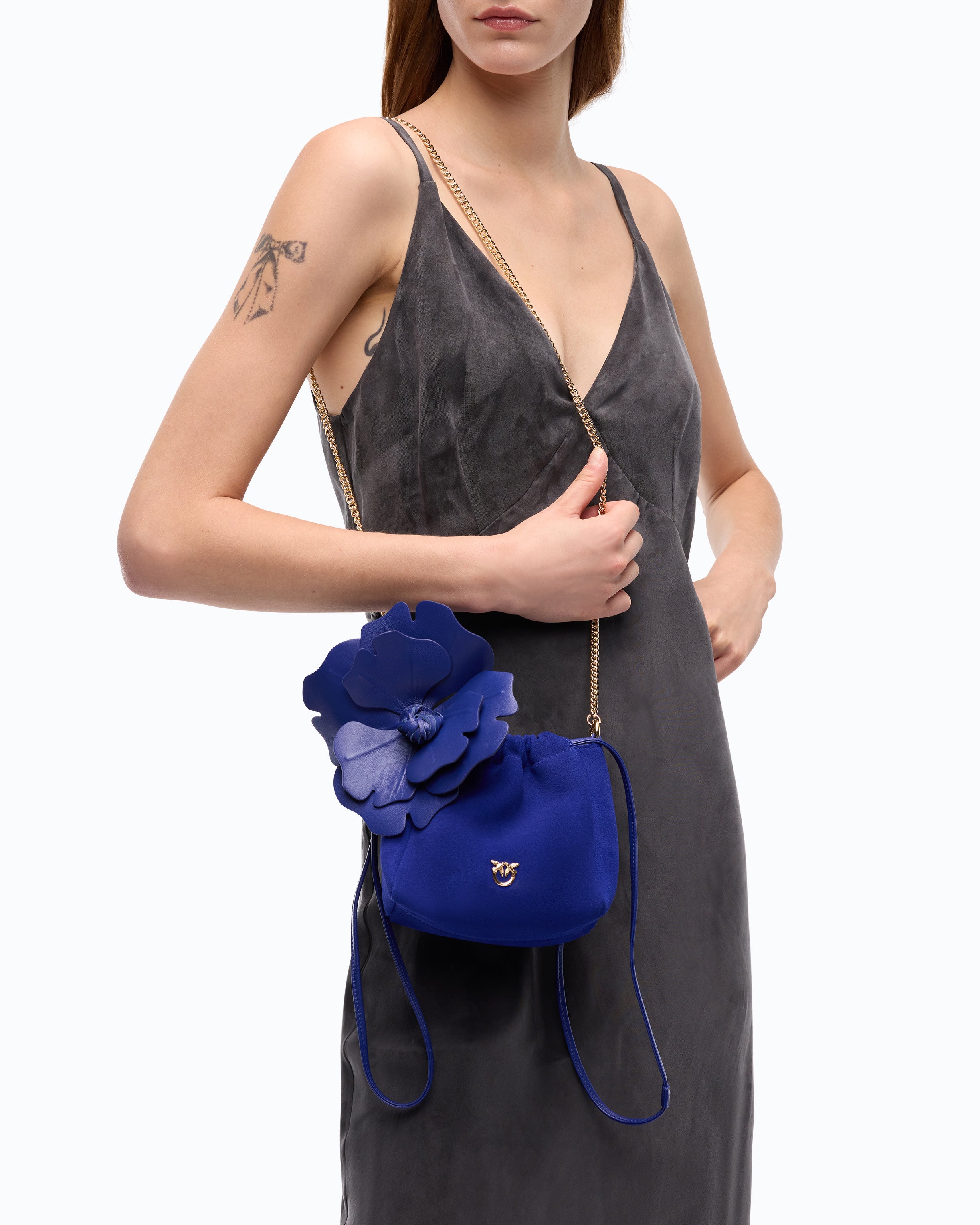 Pinko Pouch Flower torebka zamszowa kubełek