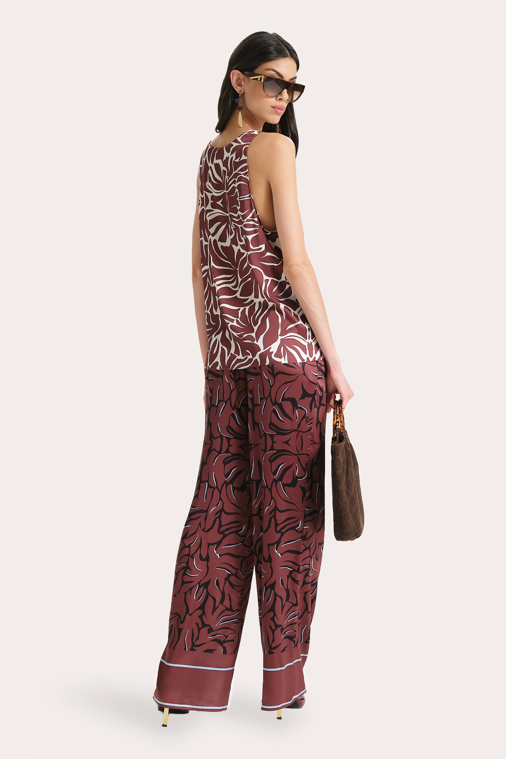 Elie Tahari Naya Silk Charmeuse bluzka koralowa print