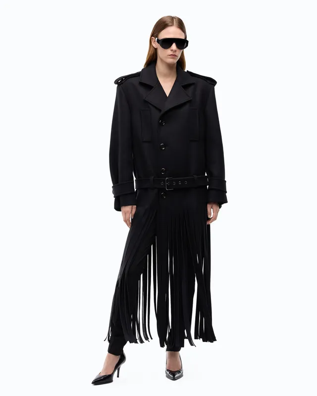 Pinko Testarossa Coat płaszcz czarny z frędzlami