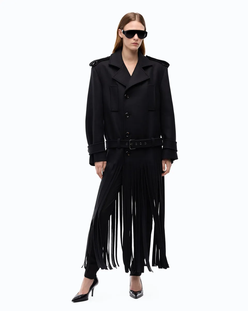Pinko Testarossa Coat płaszcz czarny z frędzlami