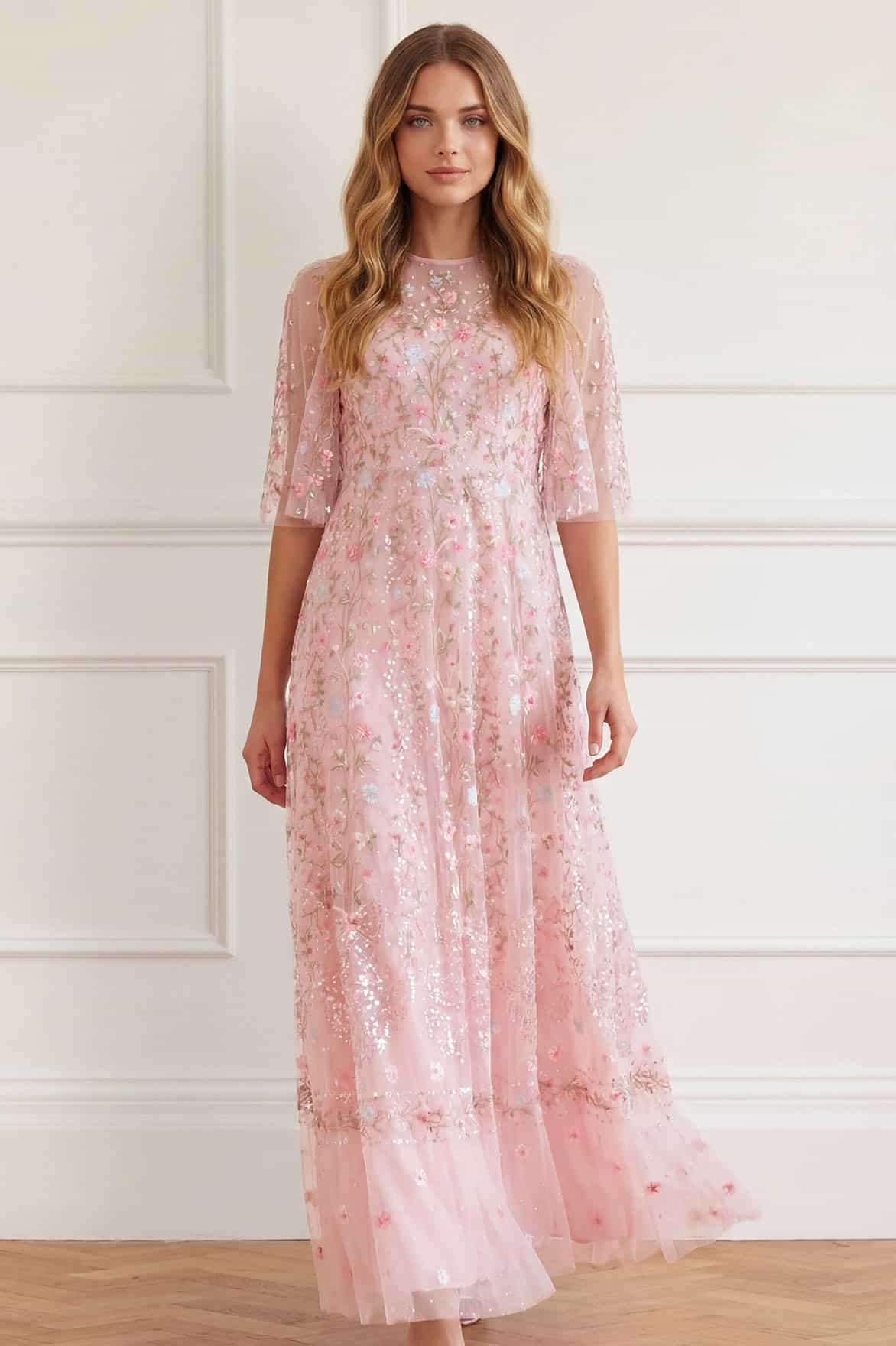 Needle & Thread Rococo Ribbon Round Neck Gown sukienka różowa maxi