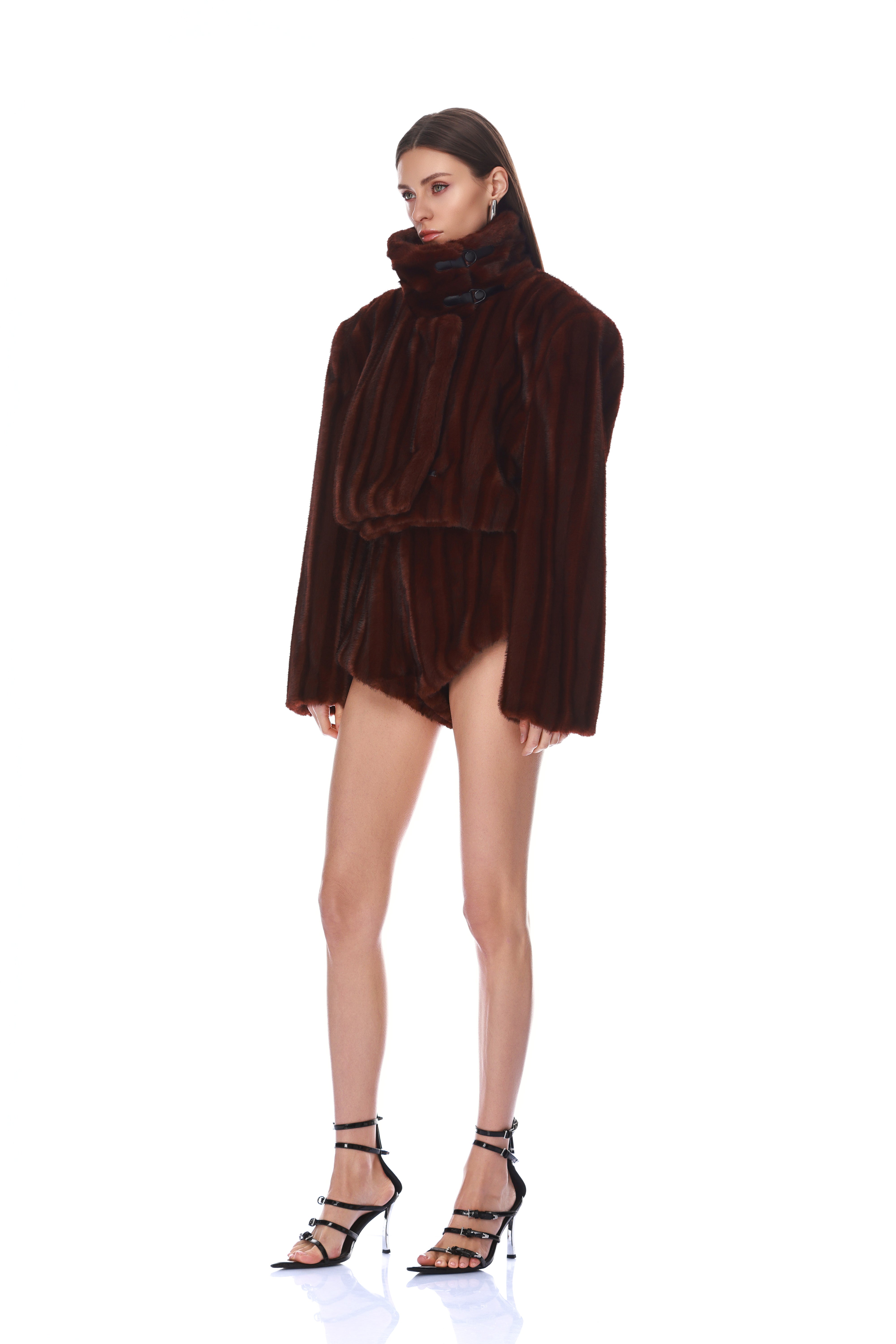 Bronx and Banco Faux Mink Dark Brown szorty futrzane