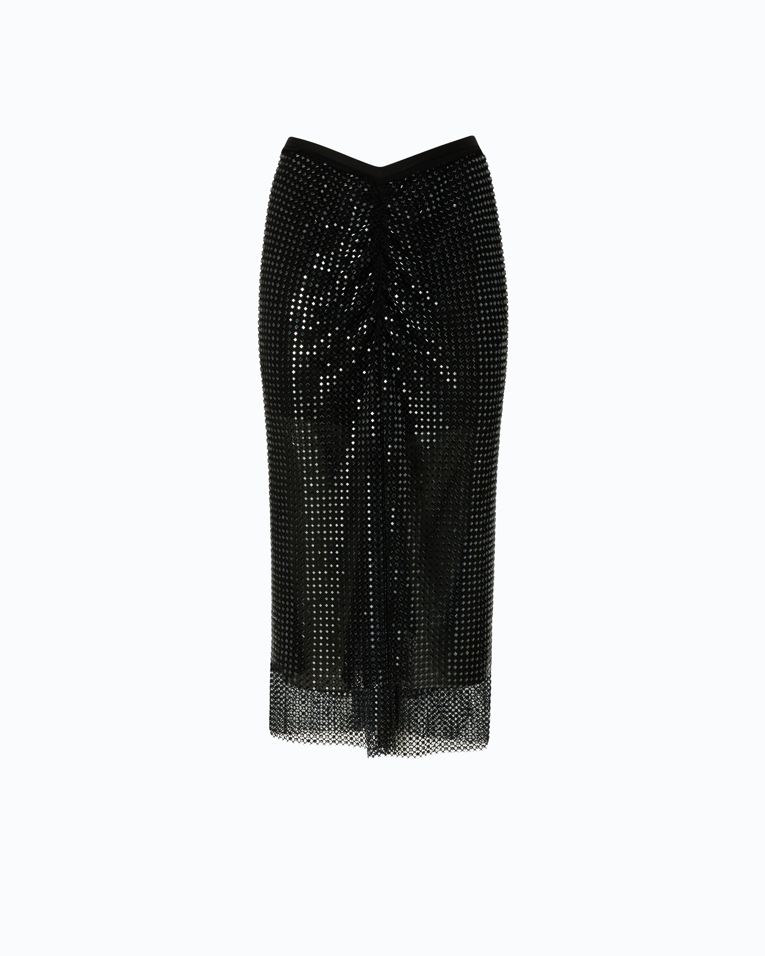 Pinko Berlina Skirt spódnica czarna za kolano z kryształkami