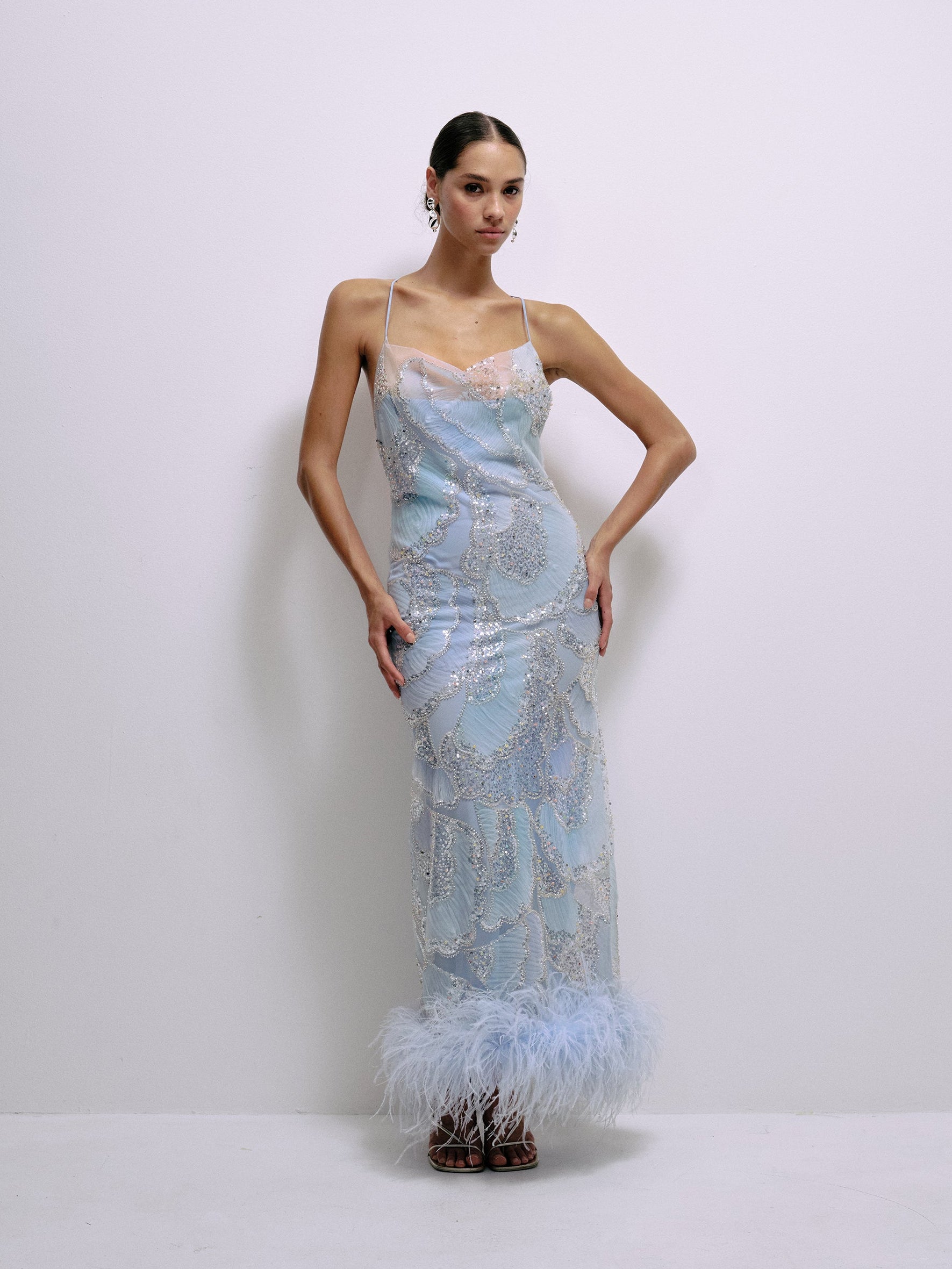 Delfi Collective Shani sukienka koktajlowa baby blue cekiny