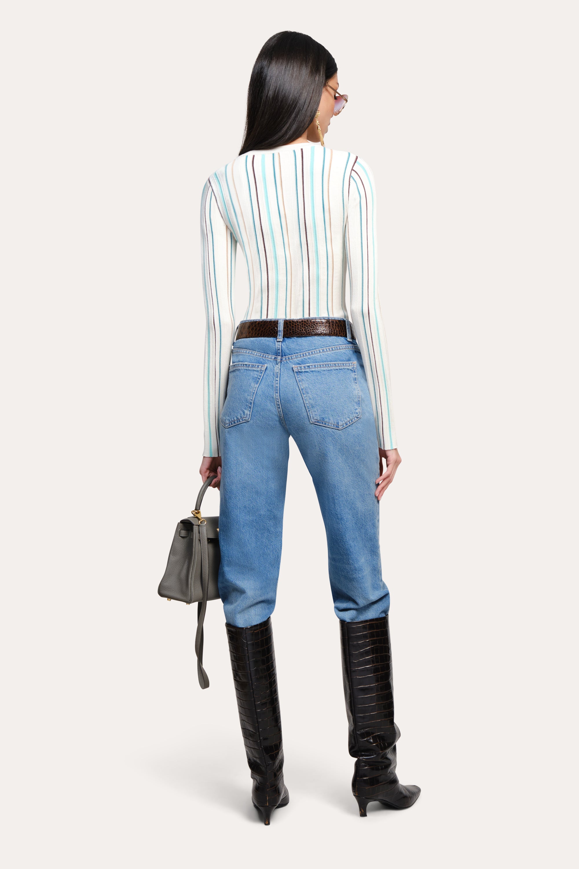 Elie Tahari Lucia top silk wool Aqua Stripe