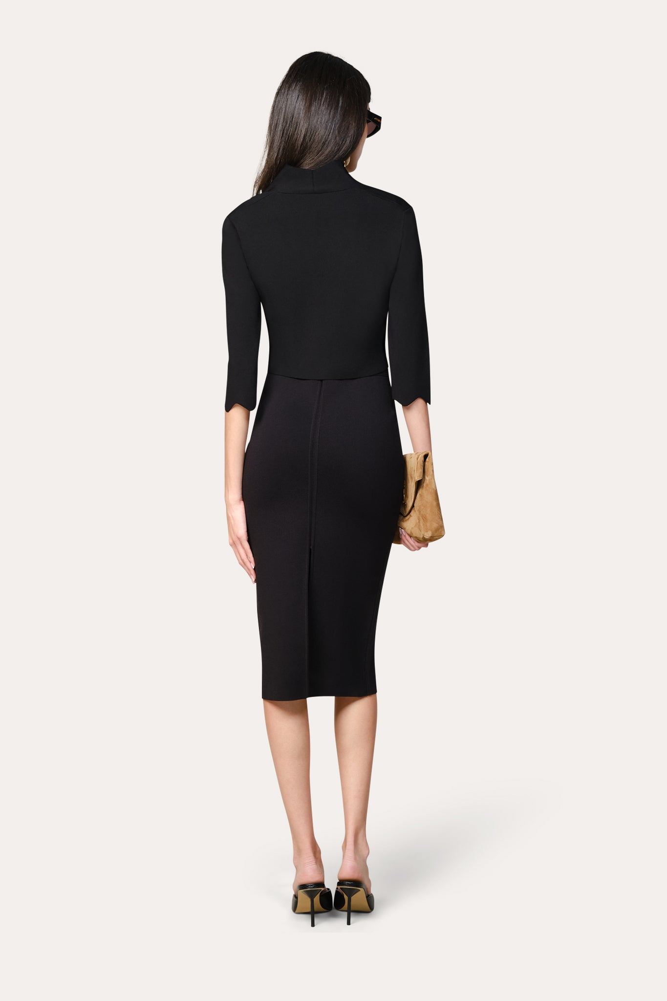Elie Tahari Scallop kardigan cropped czarny