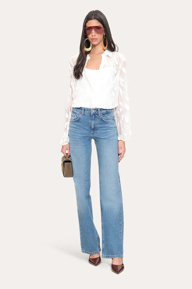 Elie Tahari Embroidered Chiffon koszula Pearl jedwabna